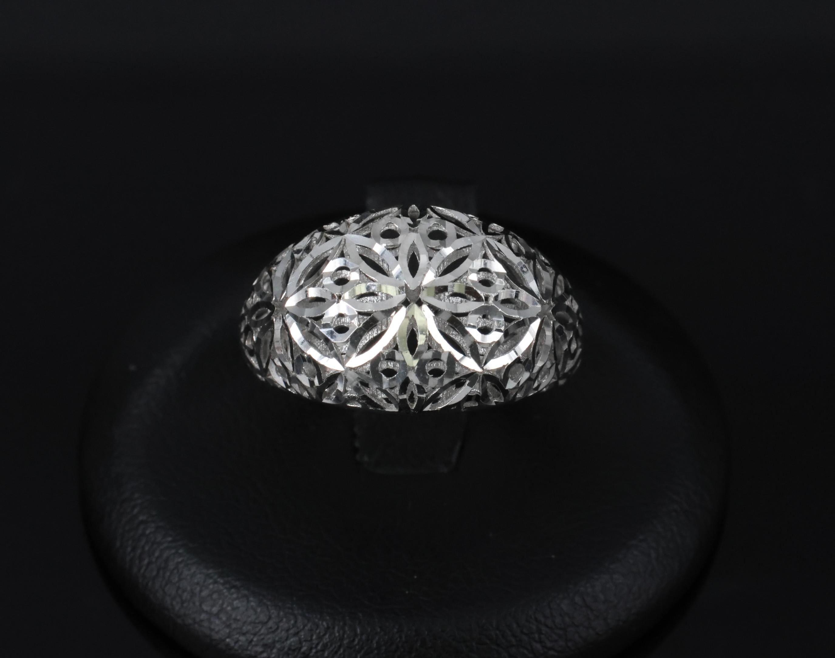 Unique Handmade Solid Platinum Decorated Dome Ring Size 6.75, 4.0g