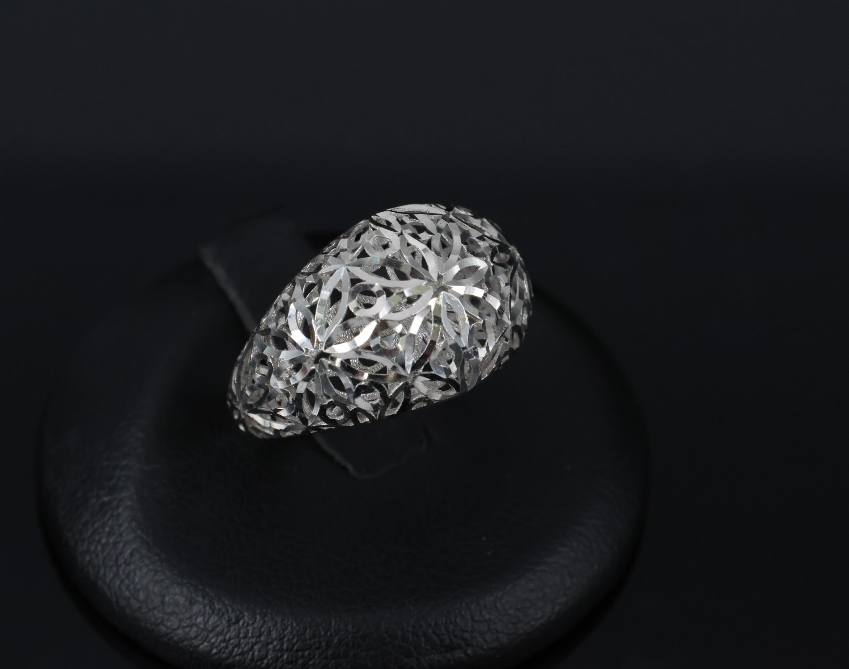 Unique Handmade Solid Platinum Decorated Dome Ring Size 6.75, 4.0g