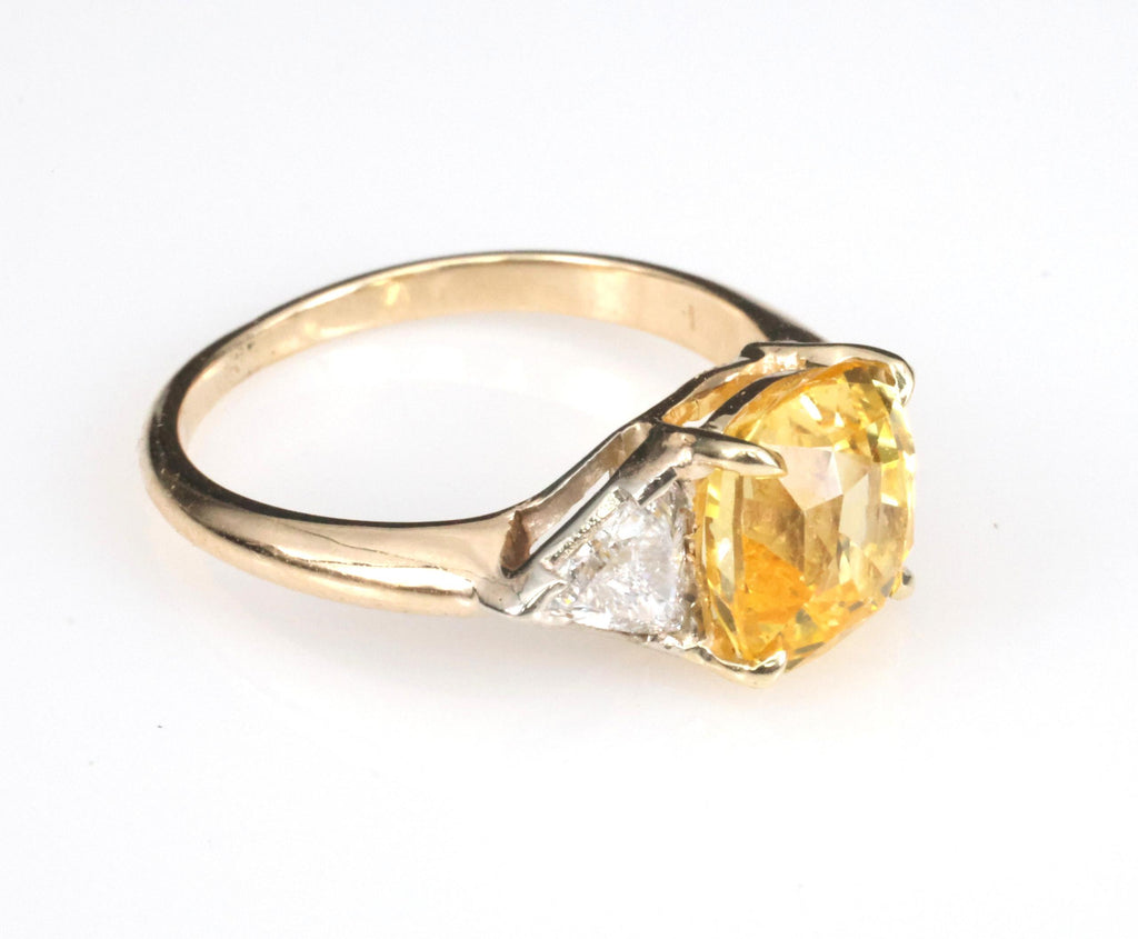 4.52ct GIA Ceylon No Heat Yellow Sapphire & 0.50ct Diamond 18K Gold Ring, Size 8