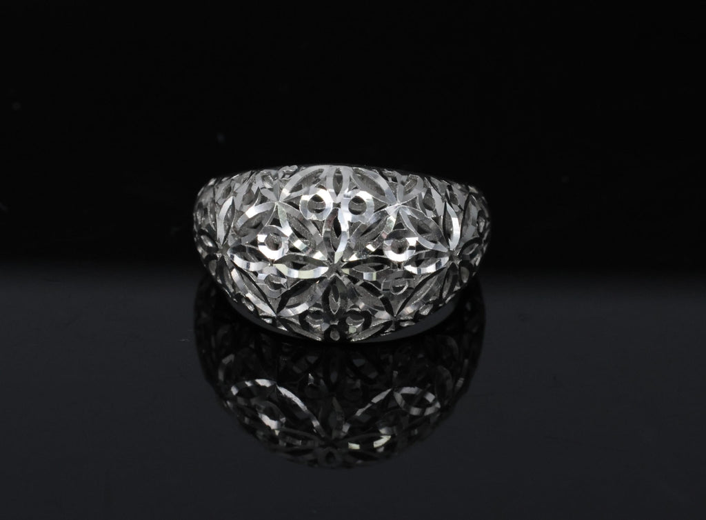 Unique Handmade Solid Platinum Decorated Dome Ring Size 6.75, 4.0g