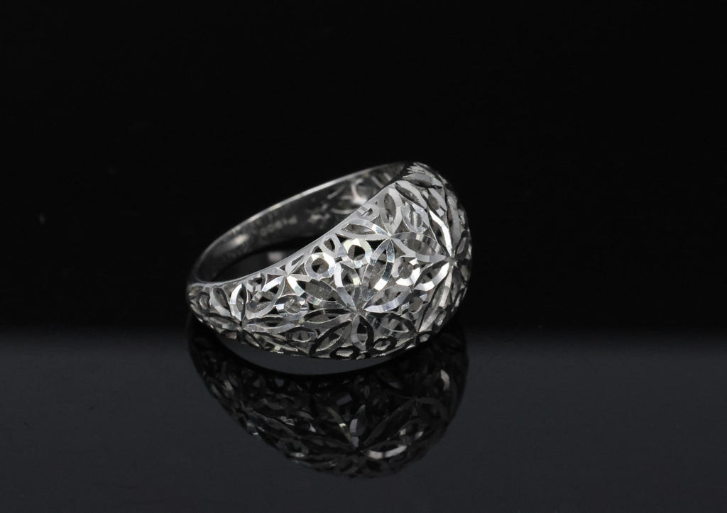 Unique Handmade Solid Platinum Decorated Dome Ring Size 6.75, 4.0g