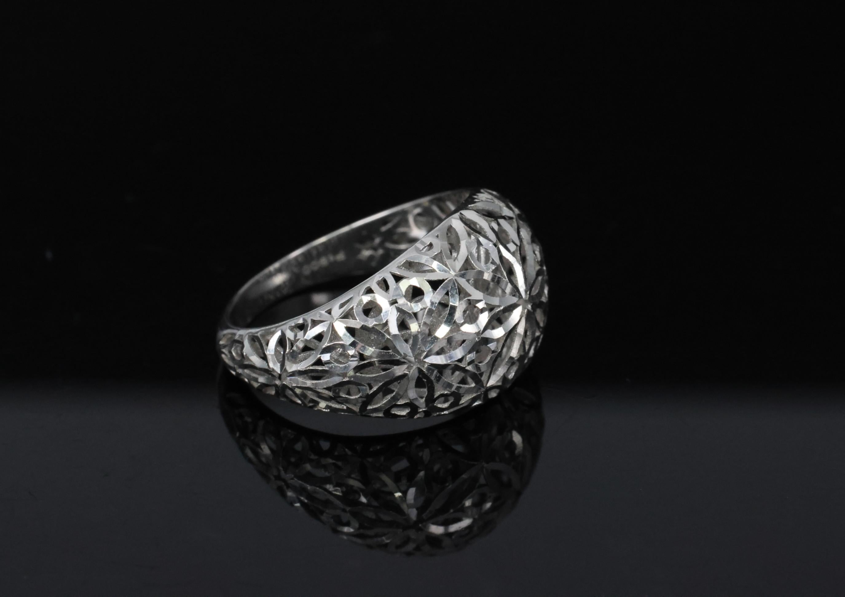 Unique Handmade Solid Platinum Decorated Dome Ring Size 6.75, 4.0g