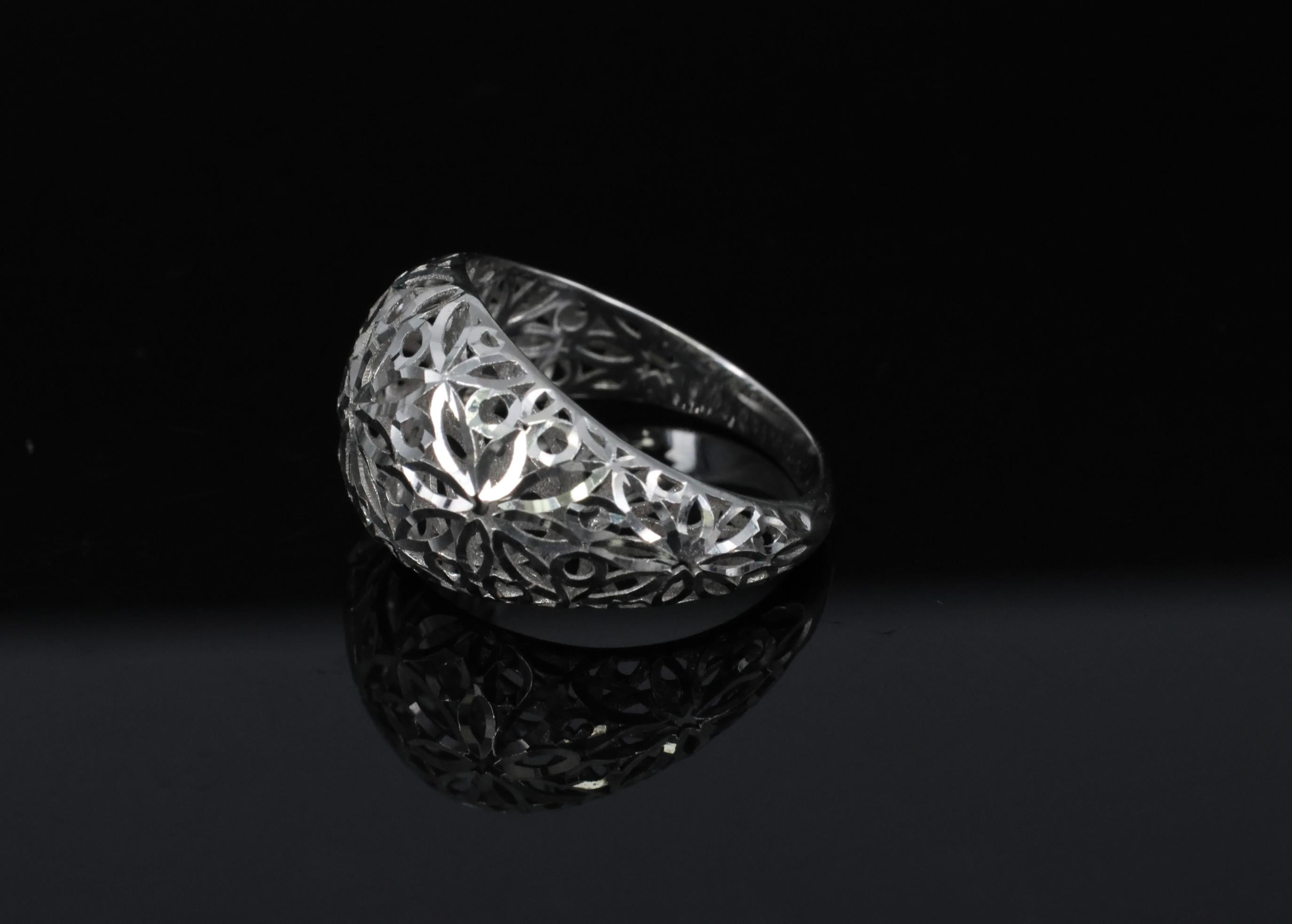 Unique Handmade Solid Platinum Decorated Dome Ring Size 6.75, 4.0g