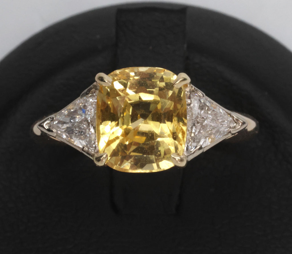 4.52ct GIA Ceylon No Heat Yellow Sapphire & 0.50ct Diamond 18K Gold Ring, Size 8