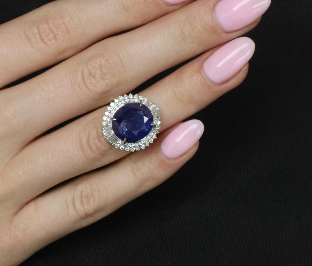 RARE! 13.80ct GIA Ceylon Blue Sapphire & 0.82ct Diamond Platinum Ring, Size 4.5