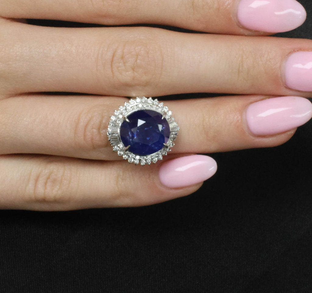 RARE! 13.80ct GIA Ceylon Blue Sapphire & 0.82ct Diamond Platinum Ring, Size 4.5