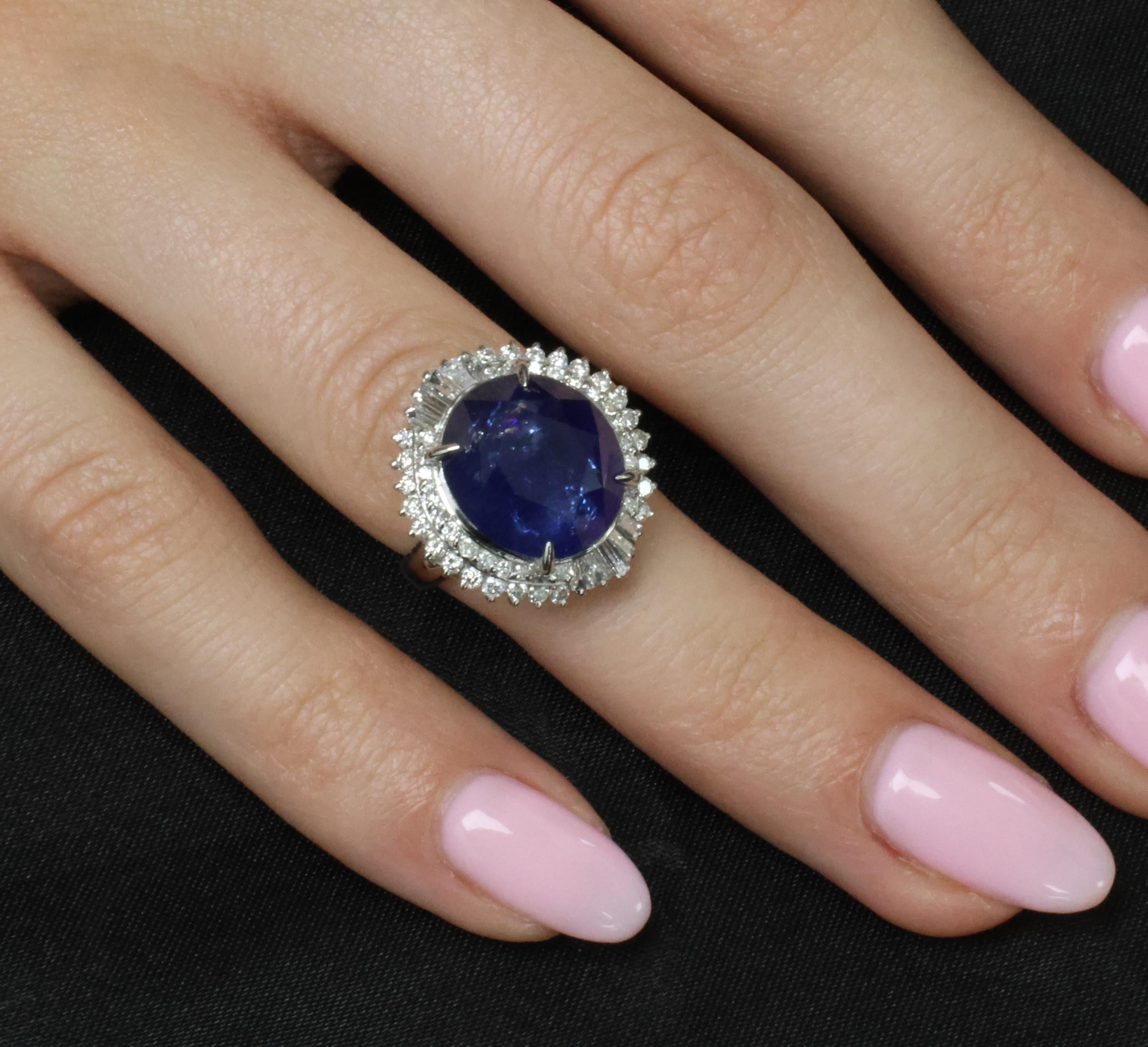 RARE! 13.80ct GIA Ceylon Blue Sapphire & 0.82ct Diamond Platinum Ring, Size 4.5