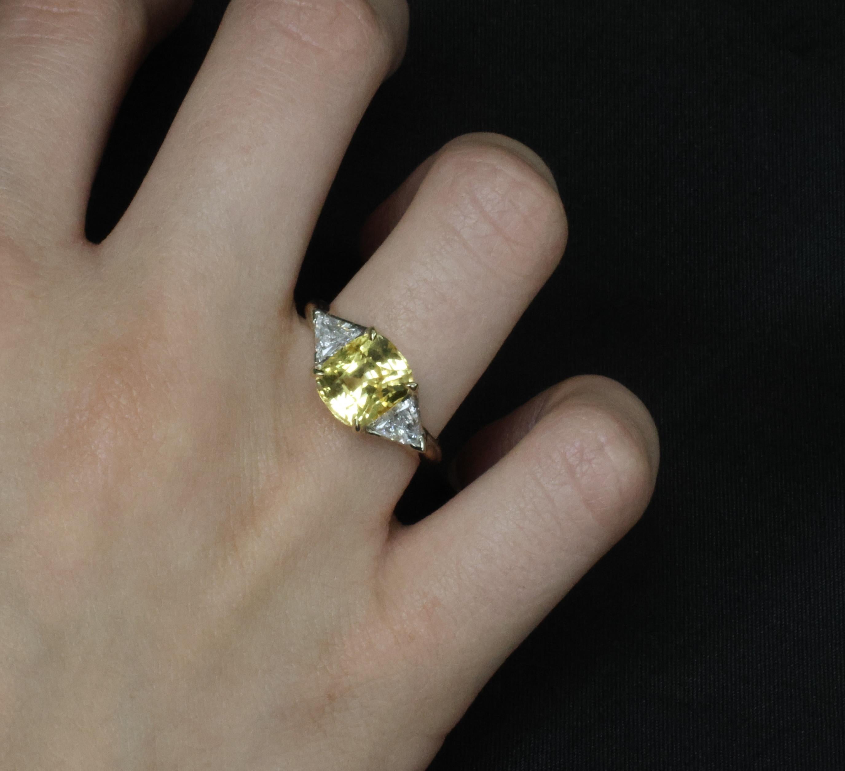 4.52ct GIA Ceylon No Heat Yellow Sapphire & 0.50ct Diamond 18K Gold Ring, Size 8