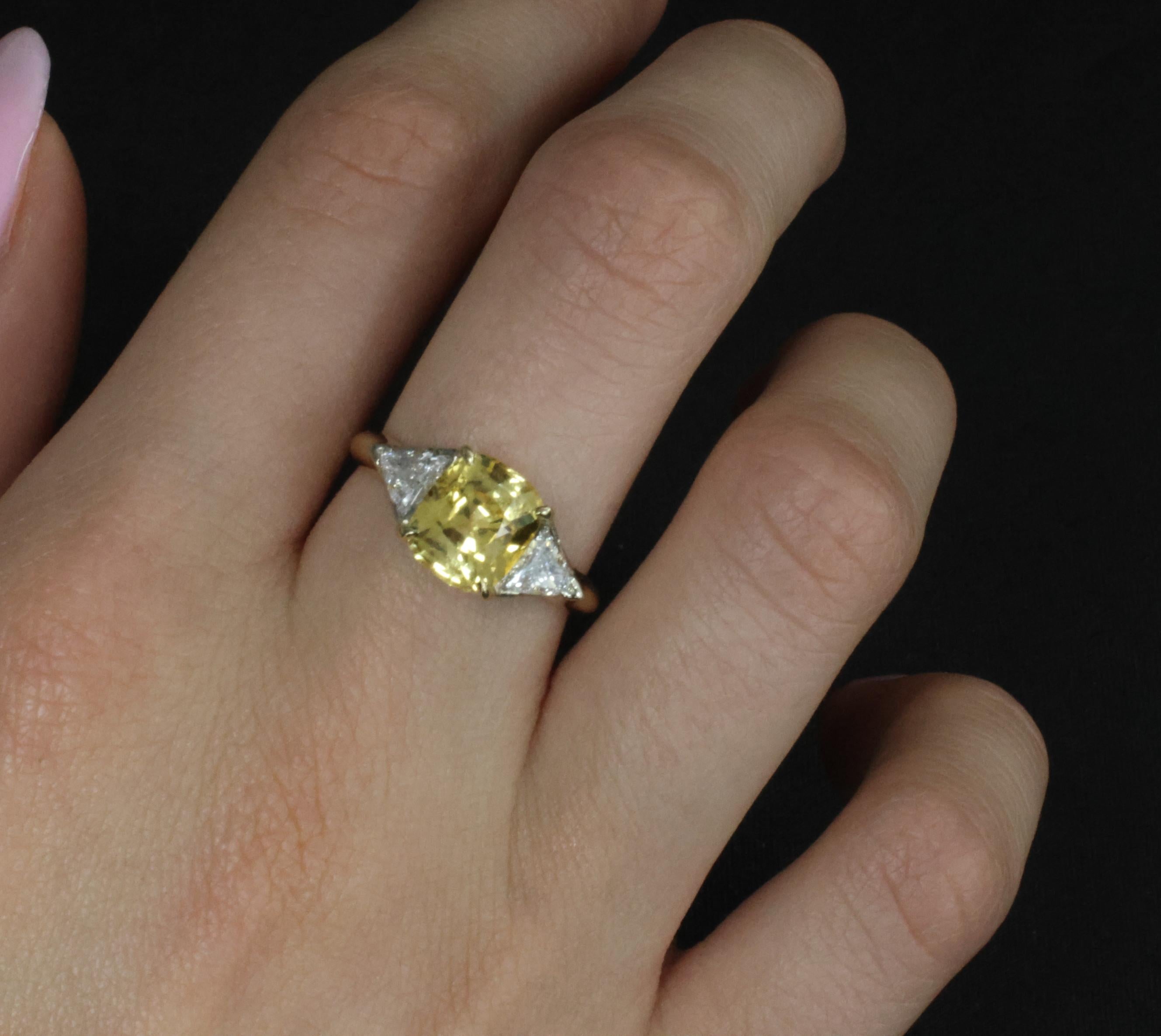 4.52ct GIA Ceylon No Heat Yellow Sapphire & 0.50ct Diamond 18K Gold Ring, Size 8
