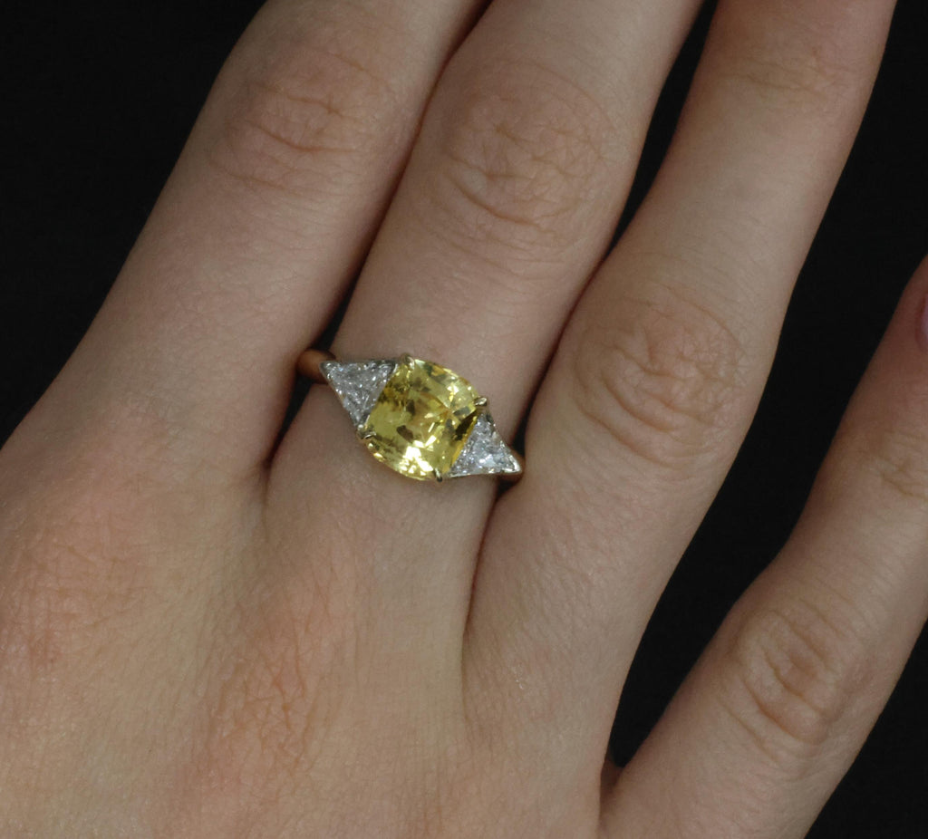 4.52ct GIA Ceylon No Heat Yellow Sapphire & 0.50ct Diamond 18K Gold Ring, Size 8