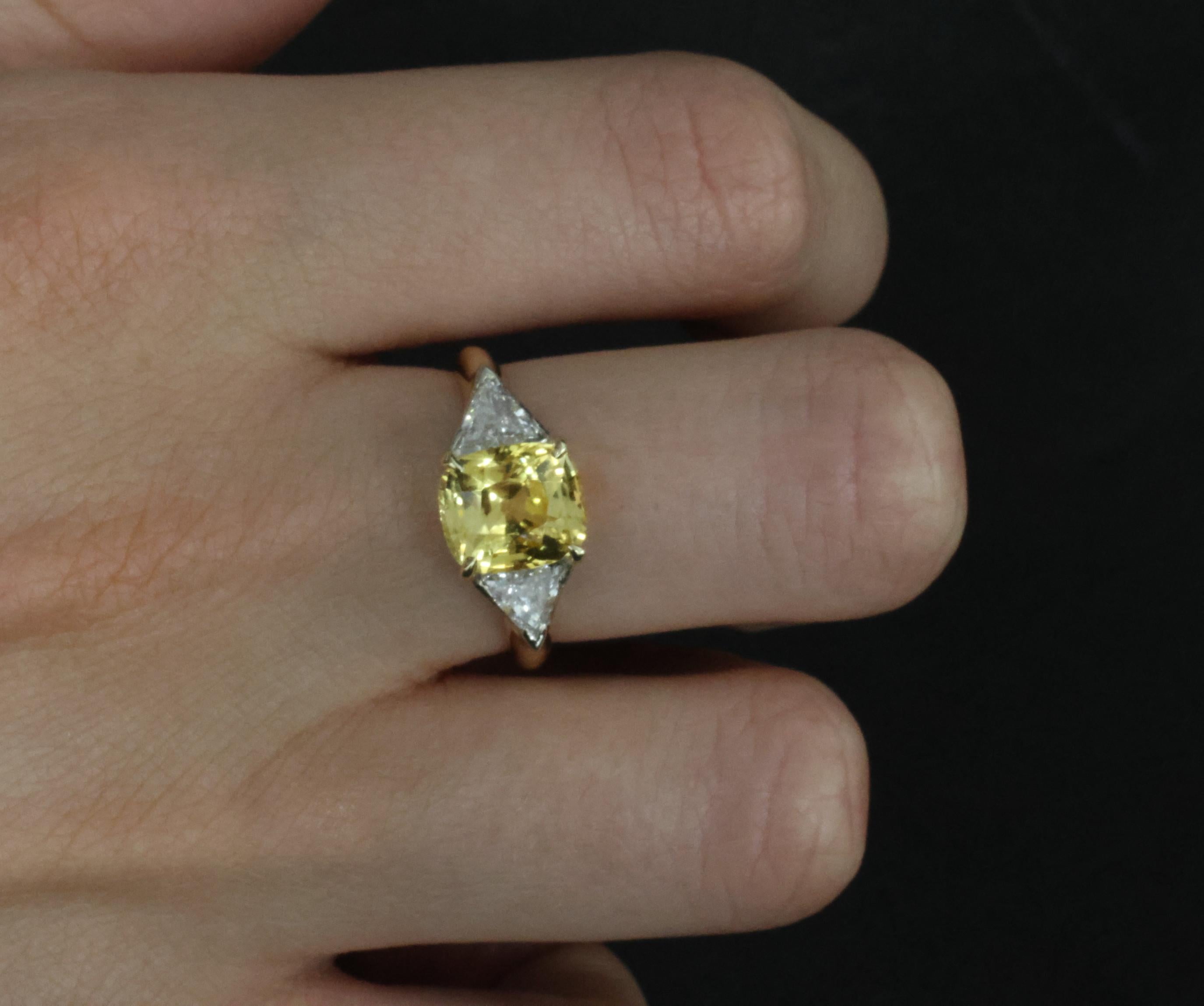 4.52ct GIA Ceylon No Heat Yellow Sapphire & 0.50ct Diamond 18K Gold Ring, Size 8