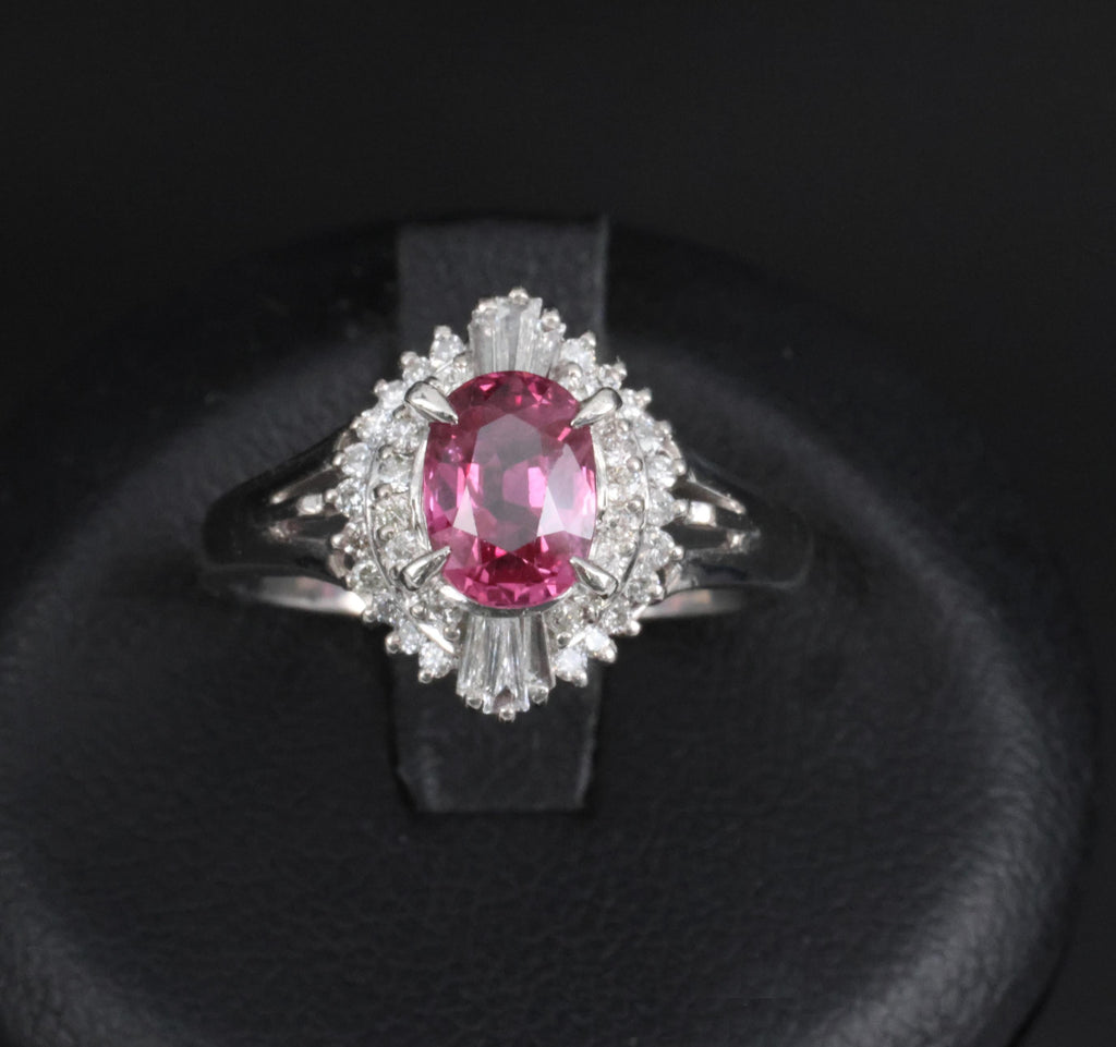 Rare 1.31ct GIA Thai Pink Sapphire & 0.35ct Diamond Halo Platinum Ring Size 7.5
