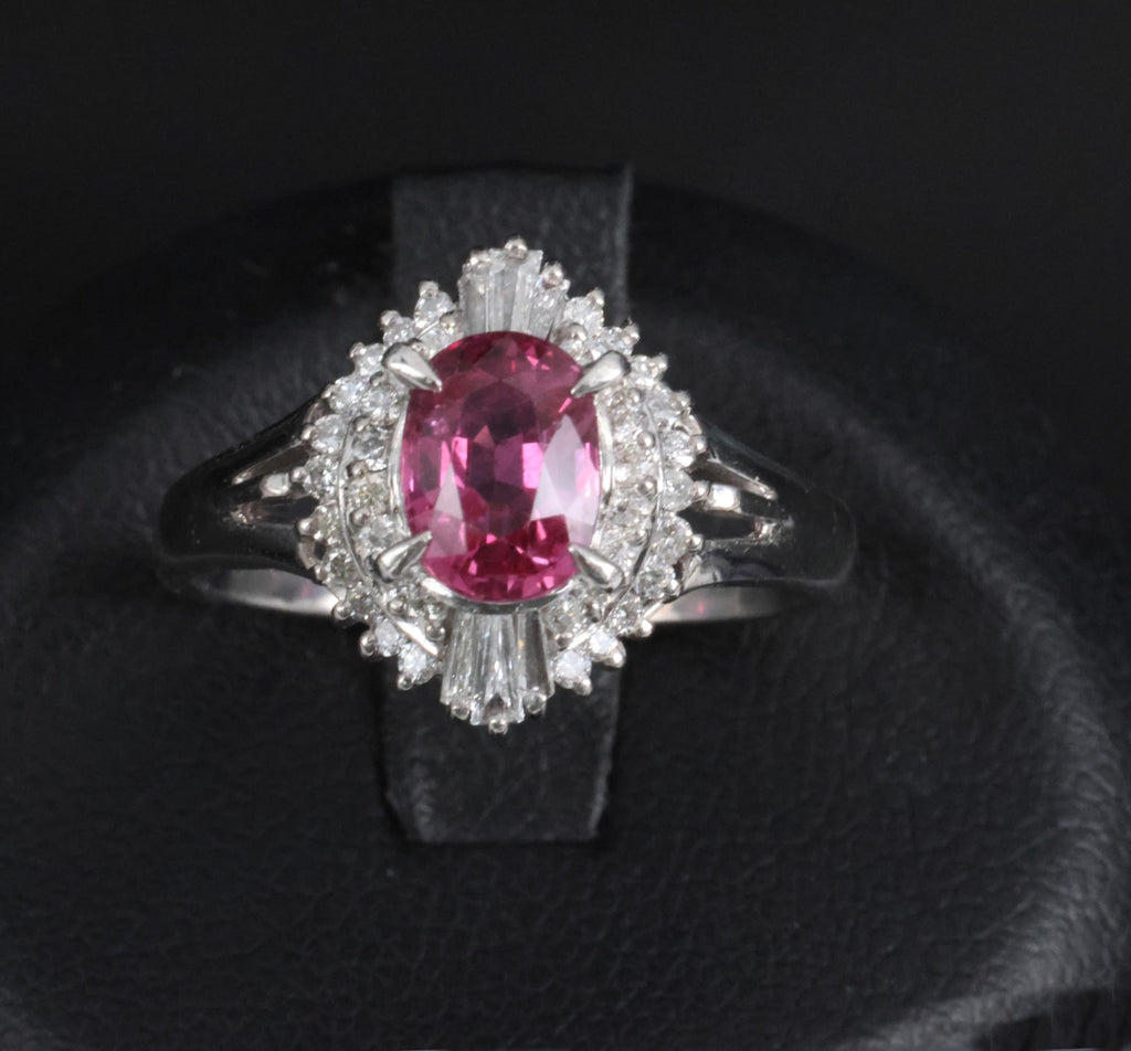 Rare 1.31ct GIA Thai Pink Sapphire & 0.35ct Diamond Halo Platinum Ring Size 7.5