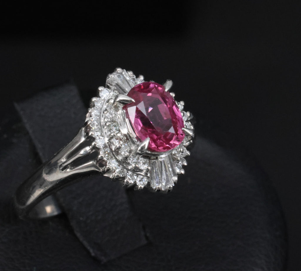 Rare 1.31ct GIA Thai Pink Sapphire & 0.35ct Diamond Halo Platinum Ring Size 7.5