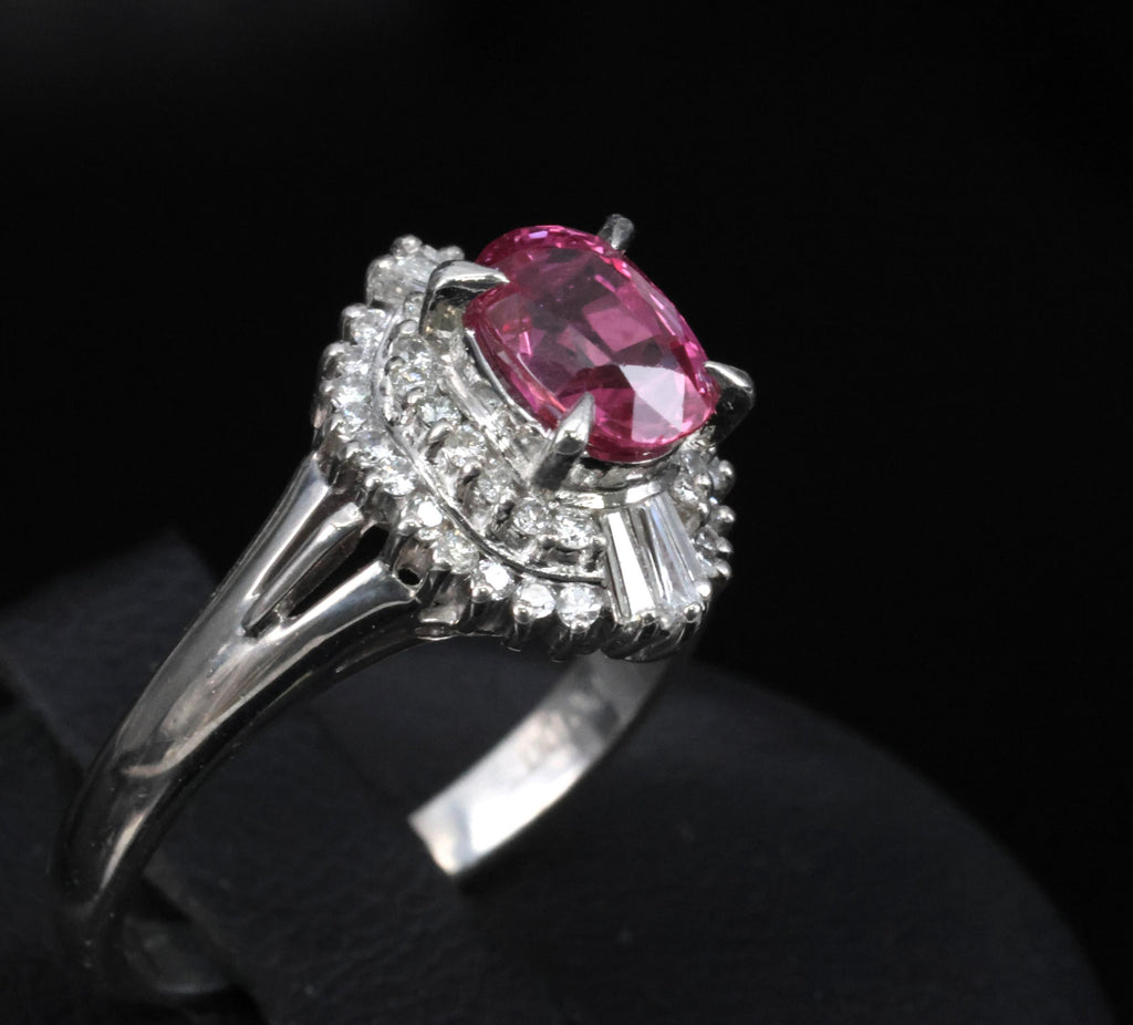 Rare 1.31ct GIA Thai Pink Sapphire & 0.35ct Diamond Halo Platinum Ring Size 7.5