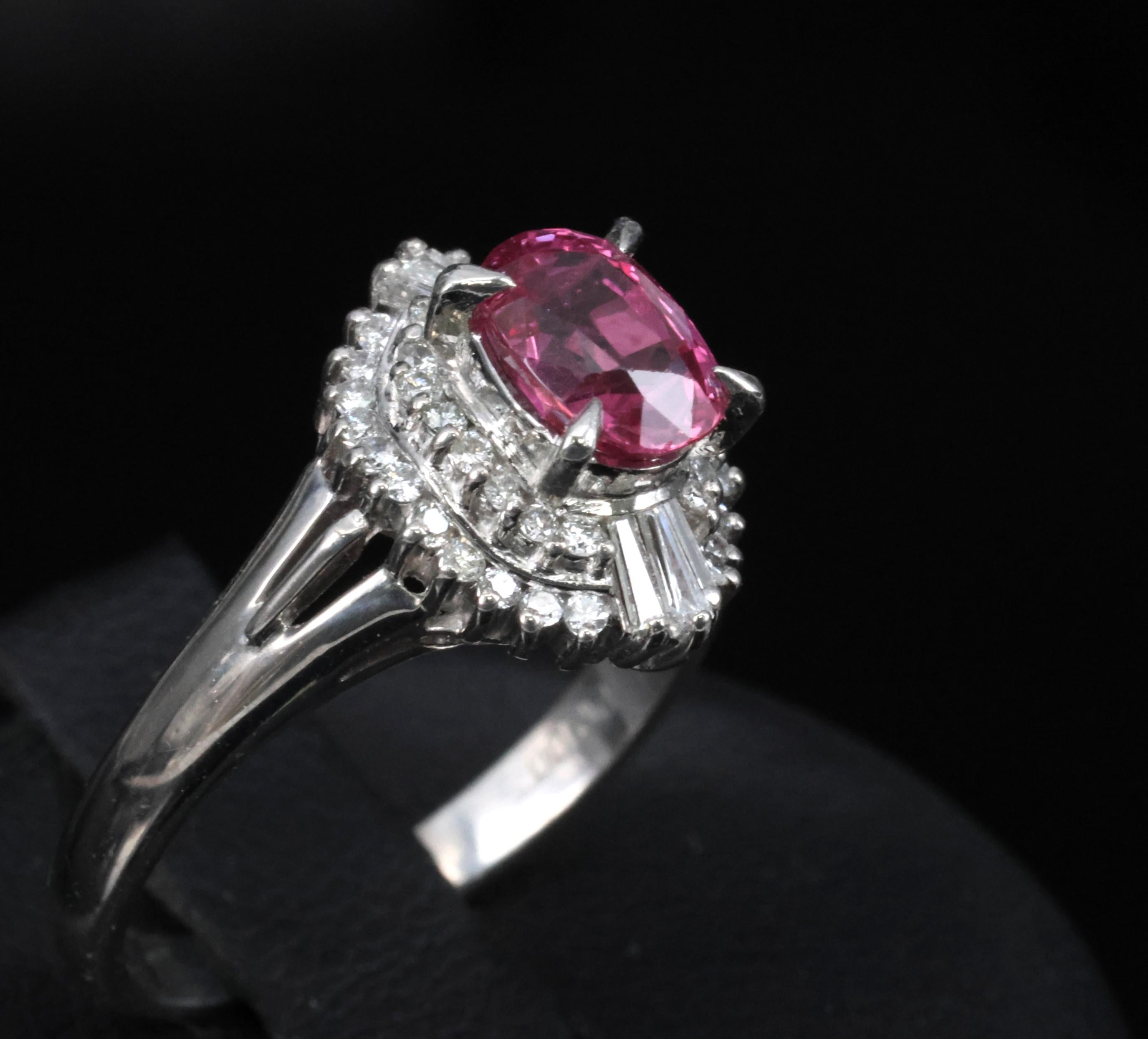 Rare 1.31ct GIA Thai Pink Sapphire & 0.35ct Diamond Halo Platinum Ring Size 7.5