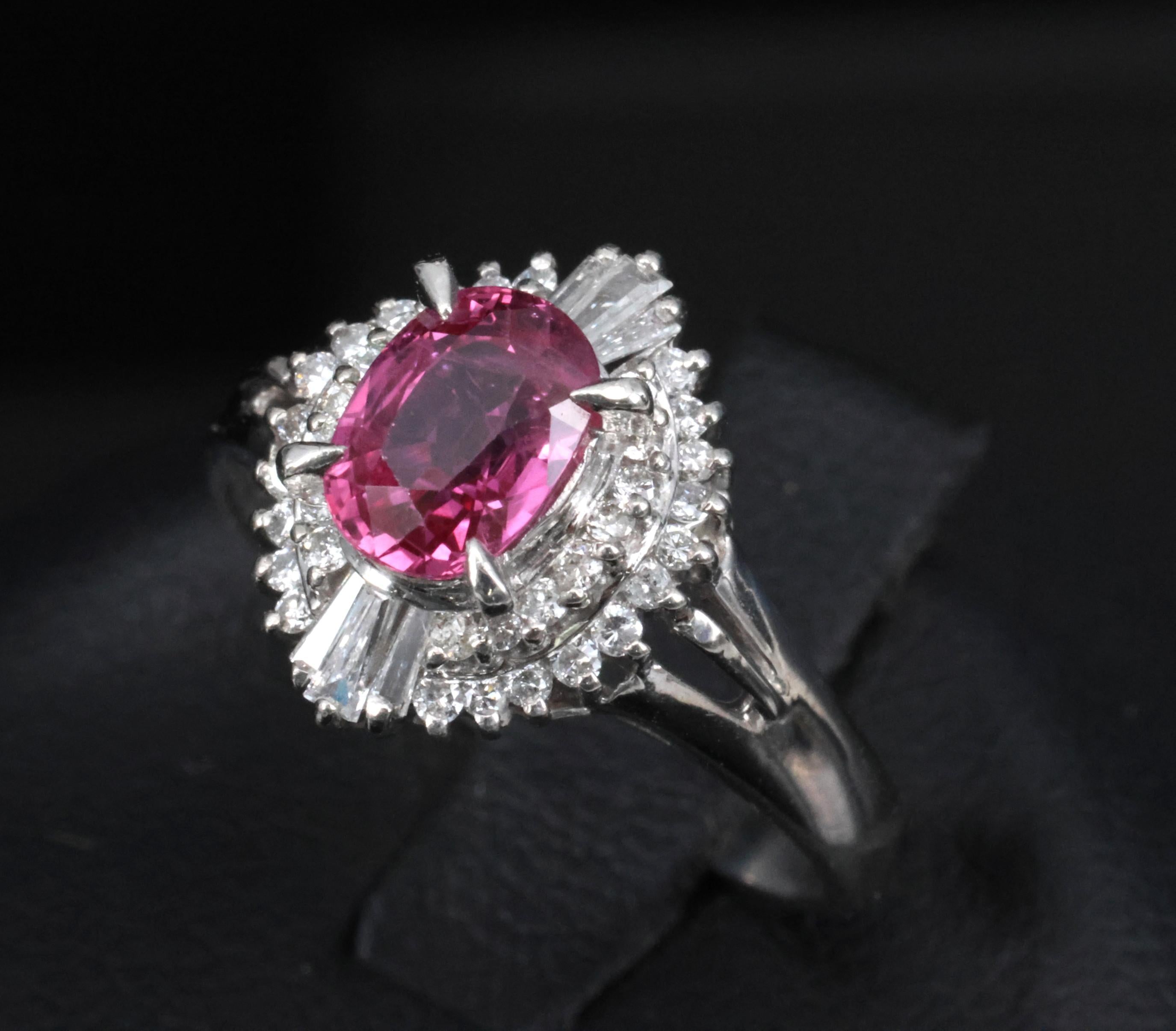 Rare 1.31ct GIA Thai Pink Sapphire & 0.35ct Diamond Halo Platinum Ring Size 7.5