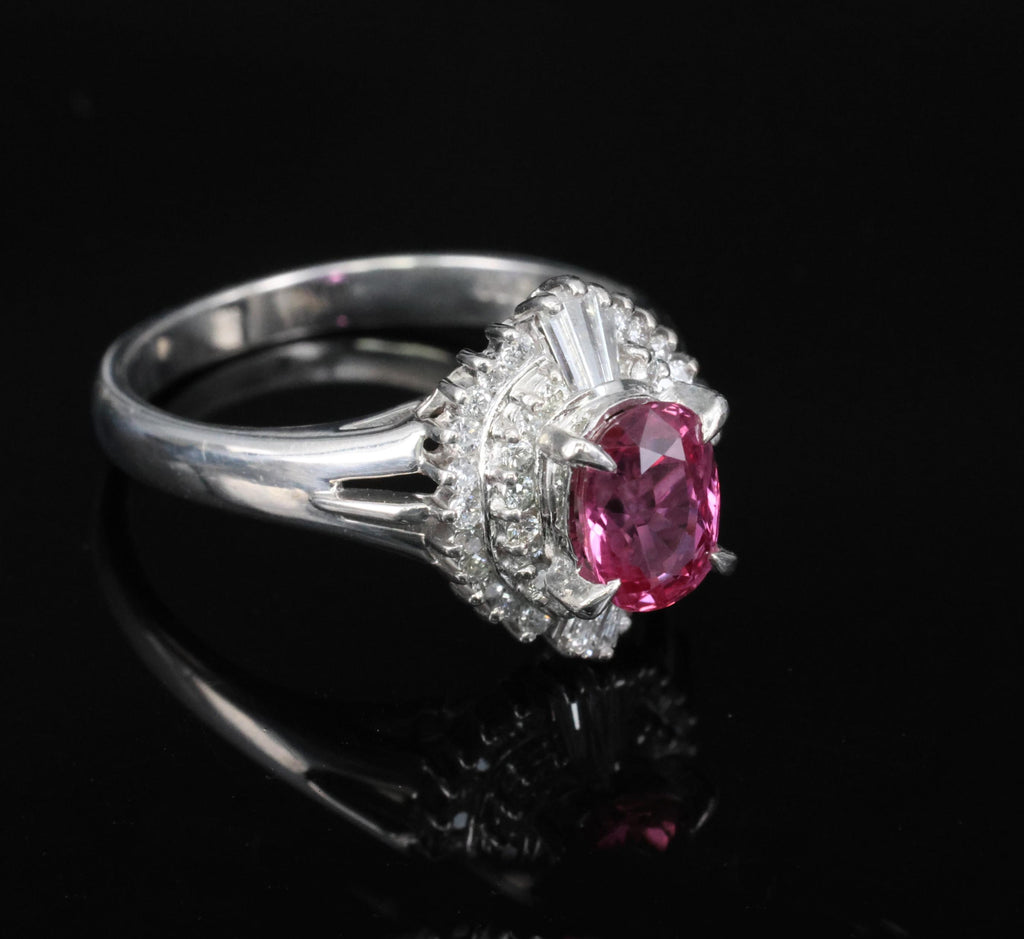 Rare 1.31ct GIA Thai Pink Sapphire & 0.35ct Diamond Halo Platinum Ring Size 7.5
