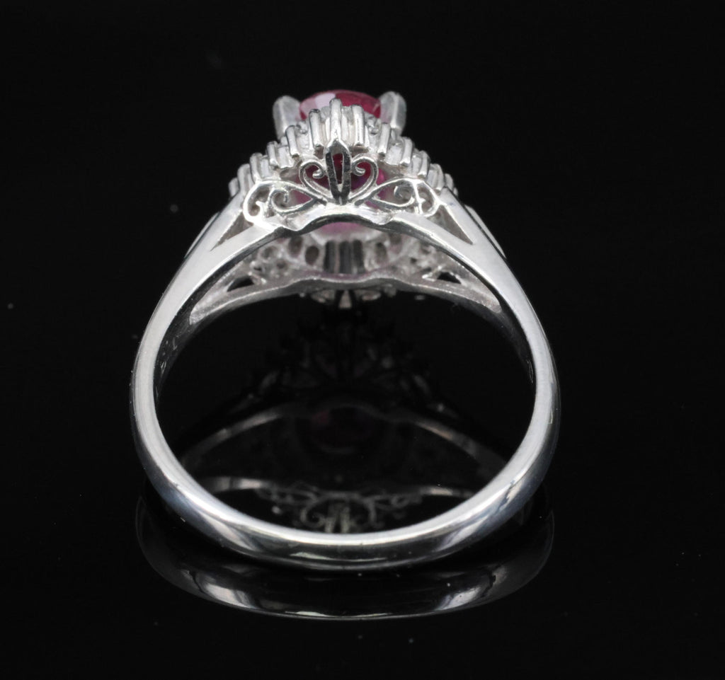 Rare 1.31ct GIA Thai Pink Sapphire & 0.35ct Diamond Halo Platinum Ring Size 7.5