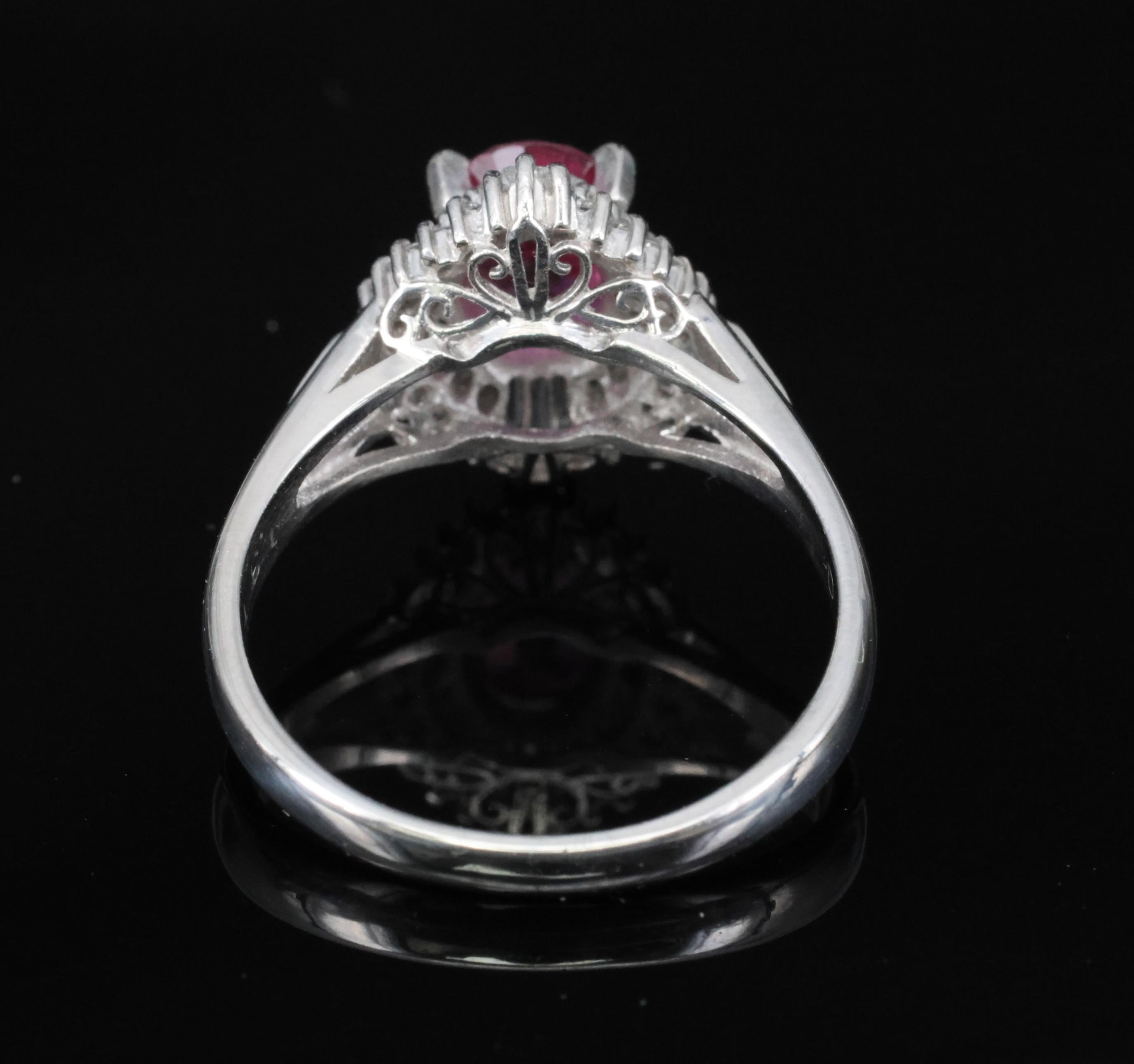 Rare 1.31ct GIA Thai Pink Sapphire & 0.35ct Diamond Halo Platinum Ring Size 7.5