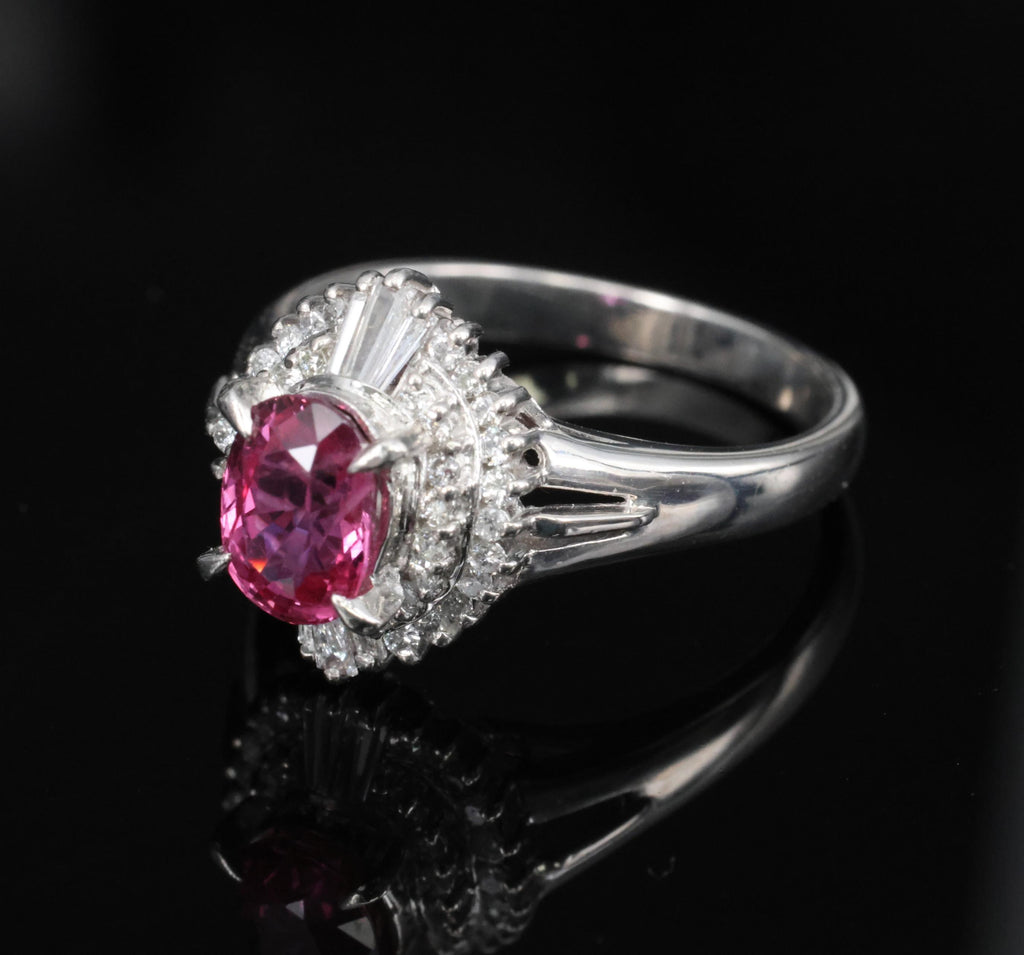 Rare 1.31ct GIA Thai Pink Sapphire & 0.35ct Diamond Halo Platinum Ring Size 7.5