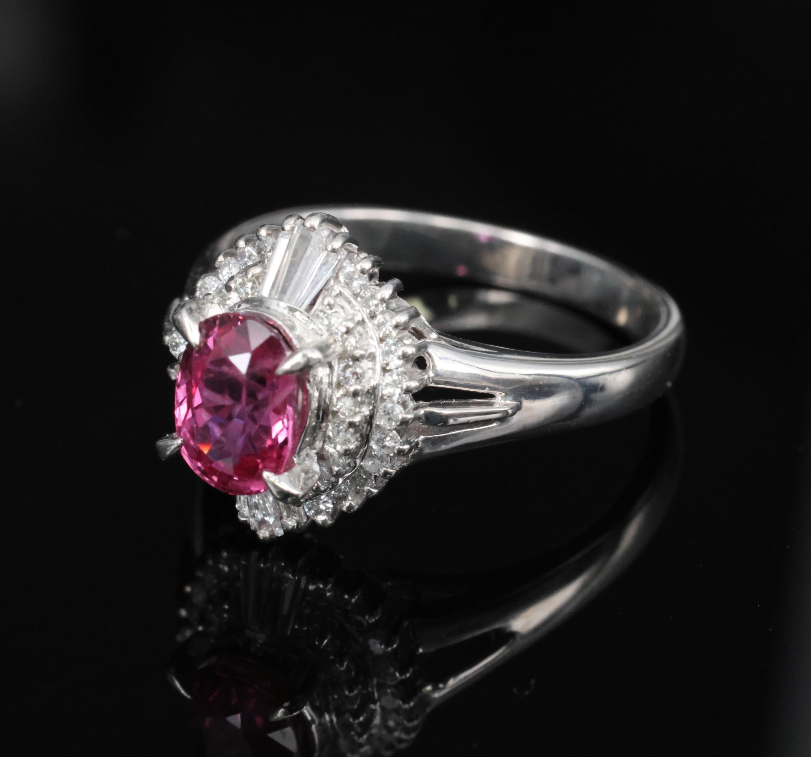 Rare 1.31ct GIA Thai Pink Sapphire & 0.35ct Diamond Halo Platinum Ring Size 7.5