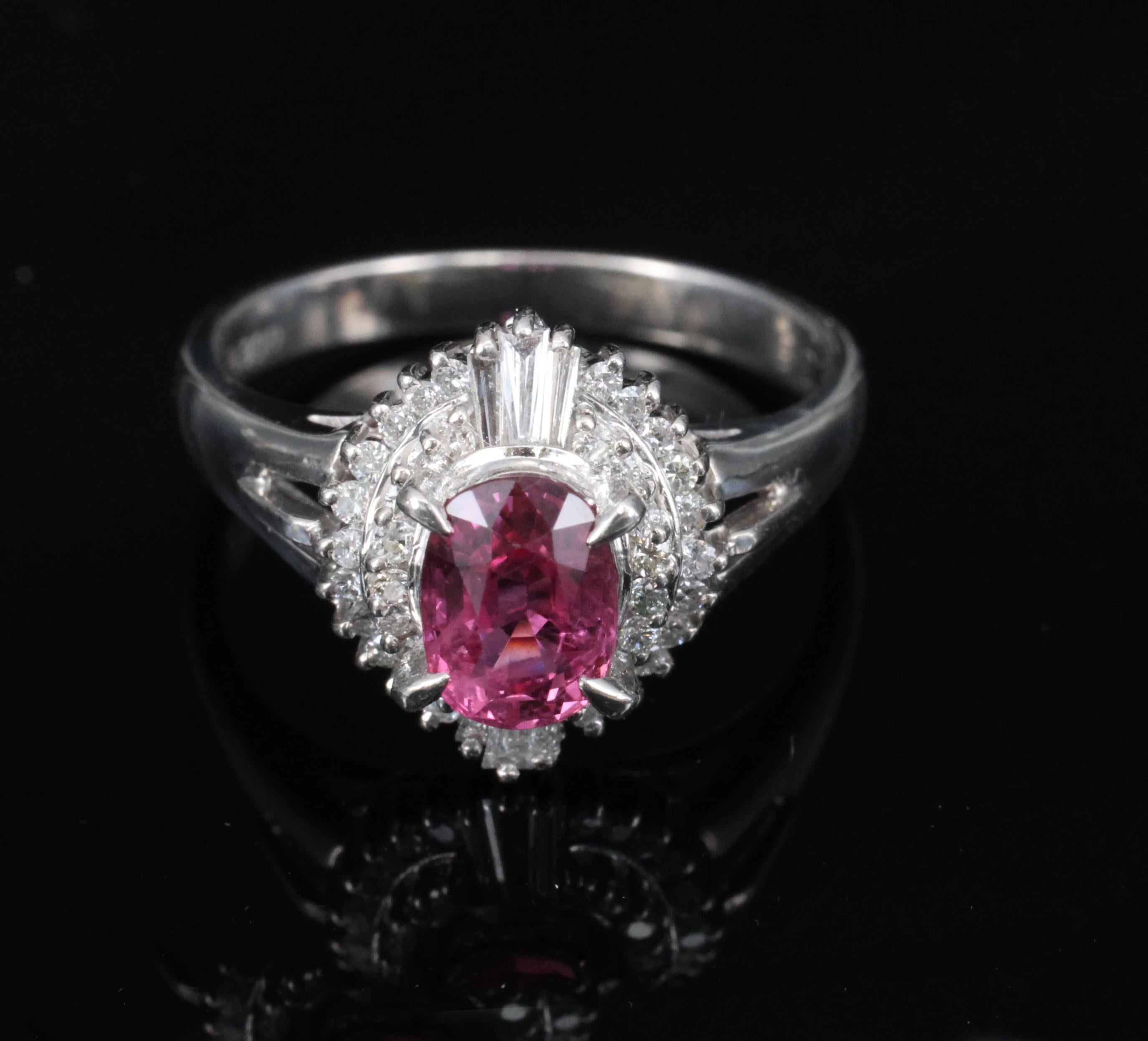 Rare 1.31ct GIA Thai Pink Sapphire & 0.35ct Diamond Halo Platinum Ring Size 7.5