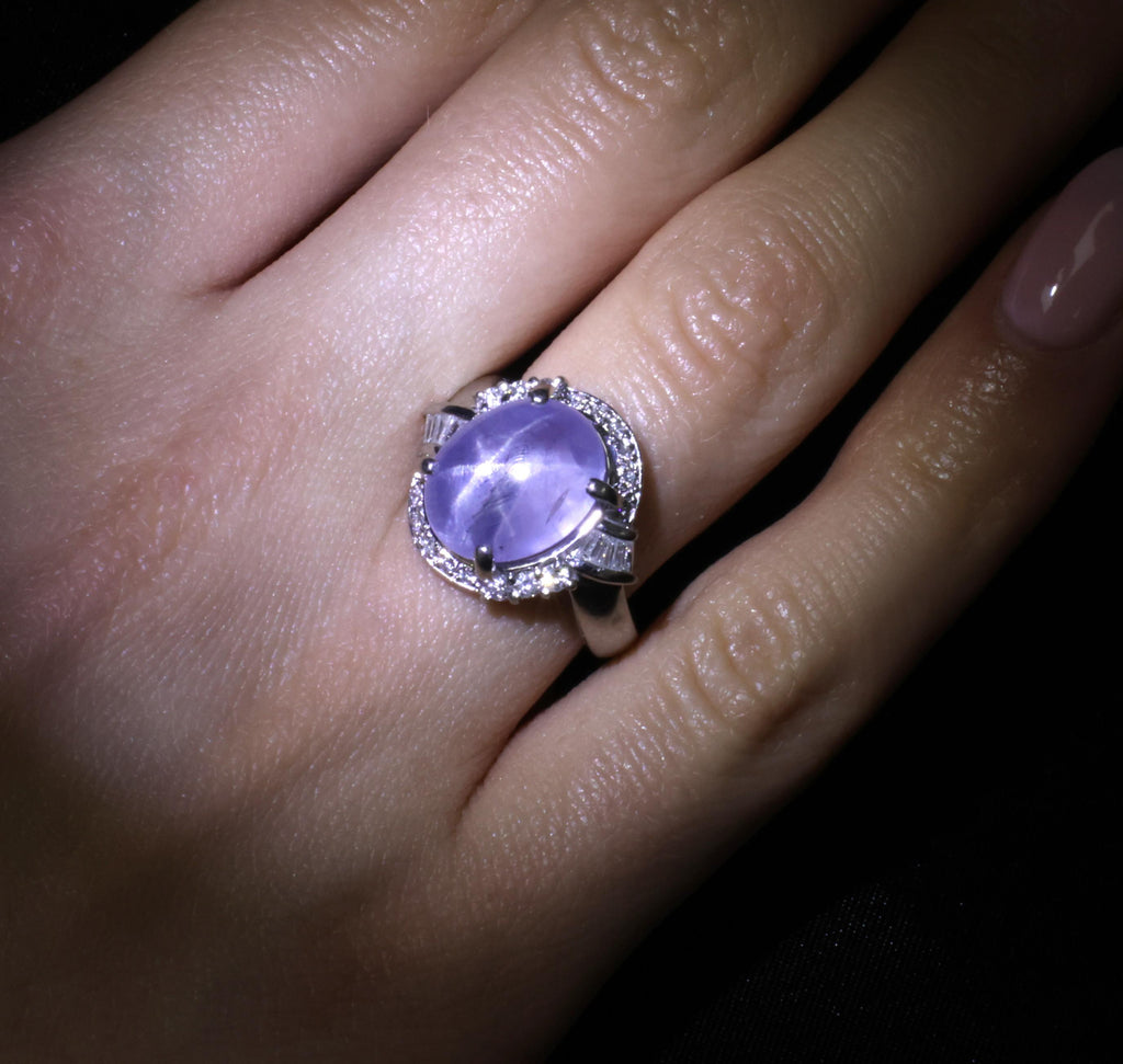 11.70ct GIA Natural Ceylon Star Sapphire & 0.89ct Diamond Platinum Ring Size 7