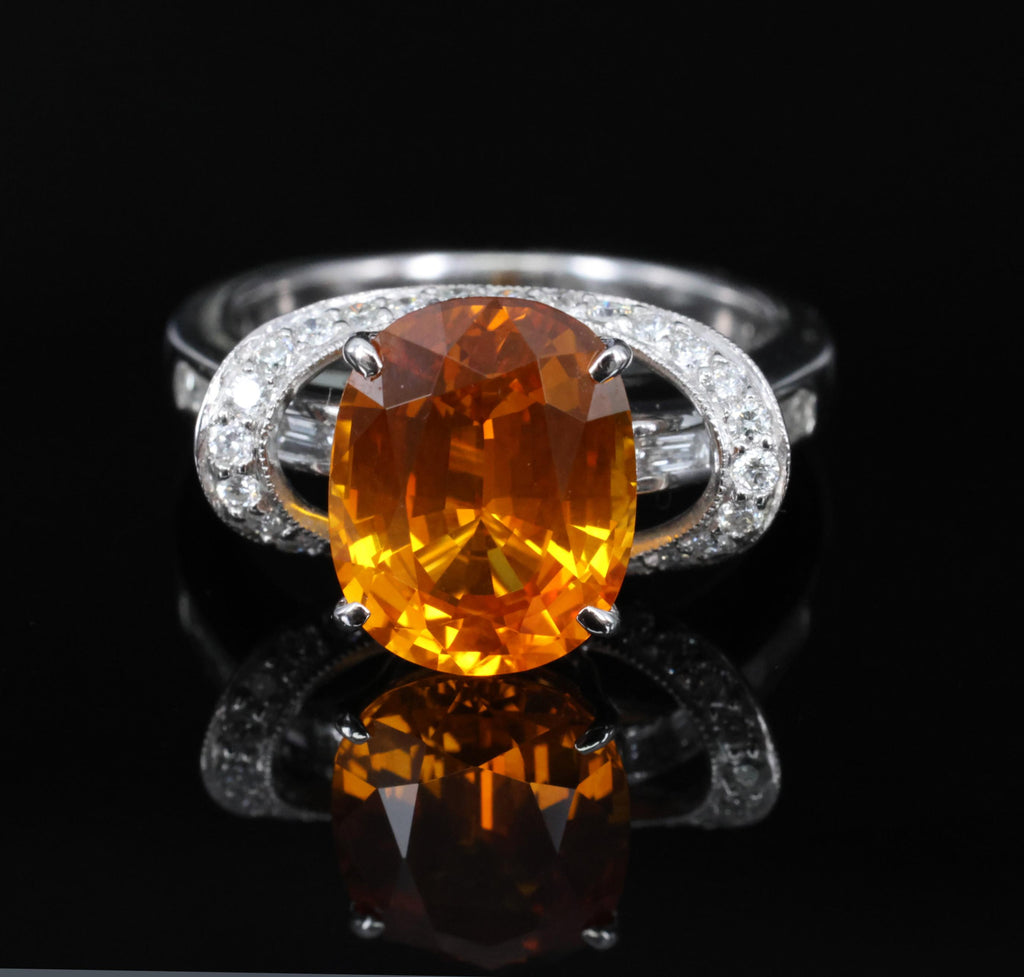 4.49ct GIA Vivid Orange Sapphire & 0.51ct Diamond Platinum Ring Size 6.5 8.1gr