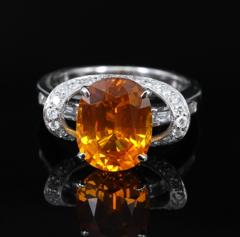 4.49ct GIA Vivid Orange Sapphire & 0.51ct Diamond Platinum Ring Size 6.5 8.1gr
