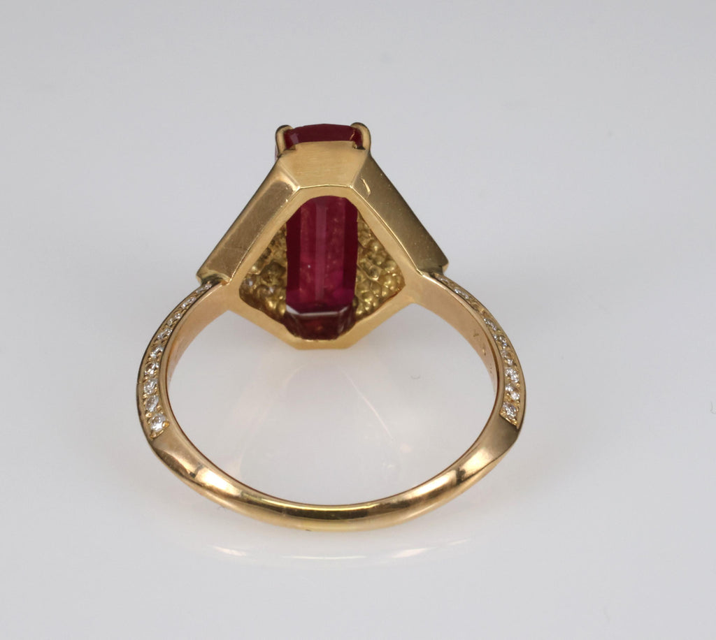 GIA Certified 3.79ct Step Cut Ruby 0.41ct Diamond 18K Yellow Gold Ring Size 7.5