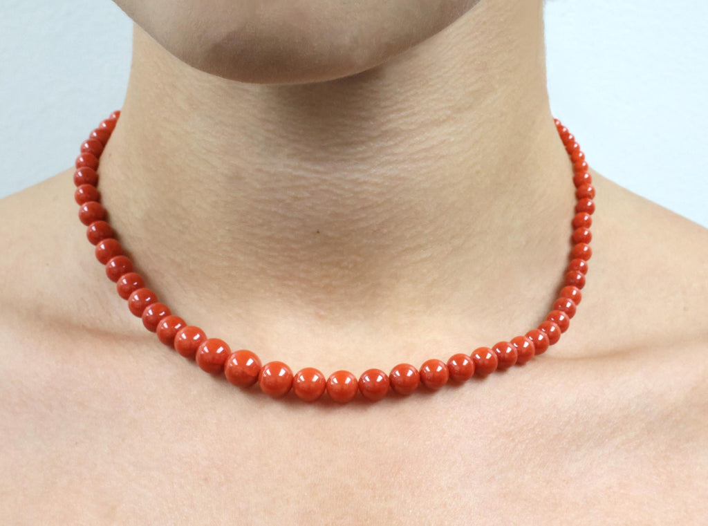 Fine 3.6-9.3mm Natural Untreated Ox Blood Coral 14K Yellow Gold 16.5" Necklace