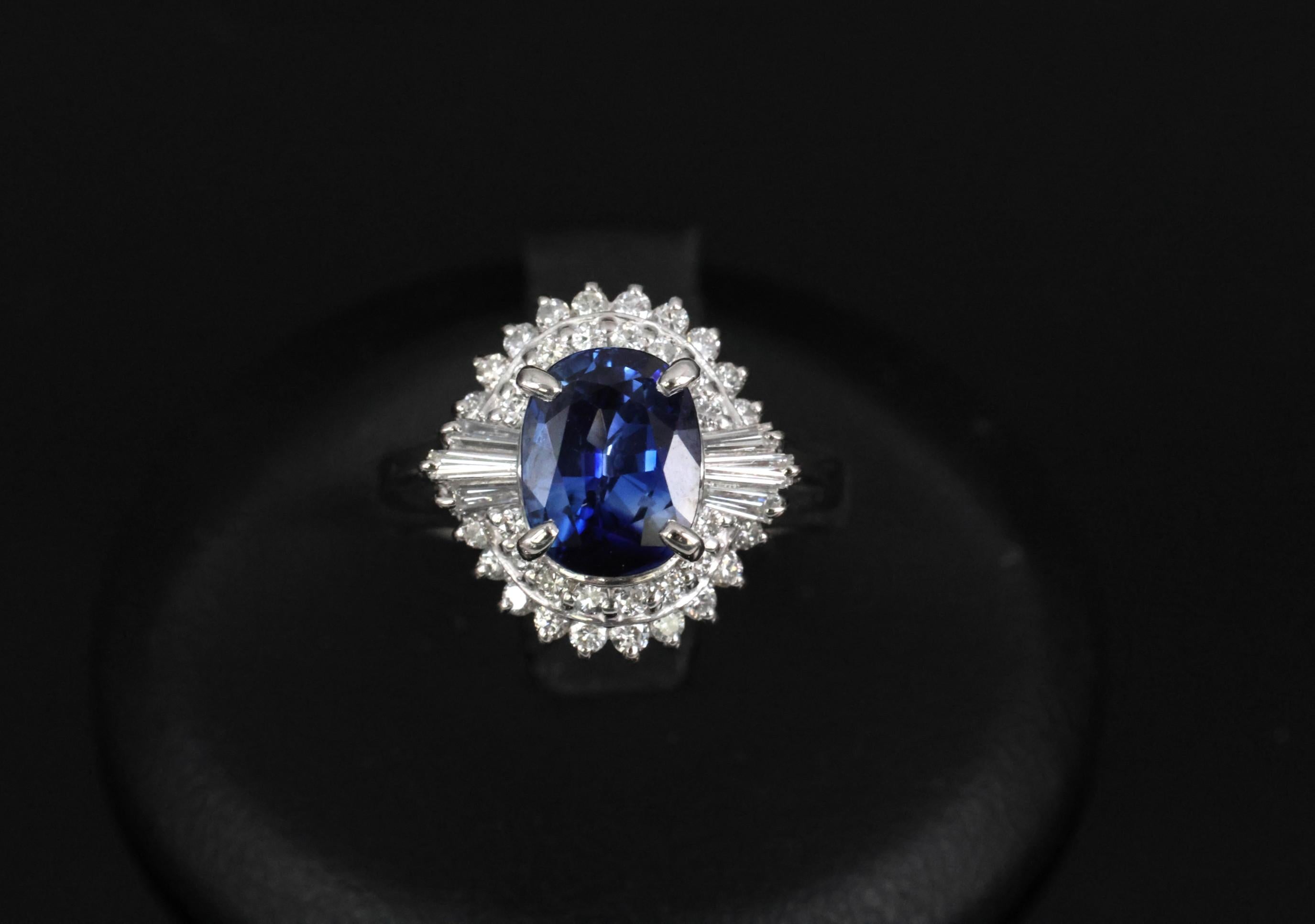Fine 2.37ct GIA Madagascar Sapphire & 0.54ct Diamond Platinum Ring Size 6.75