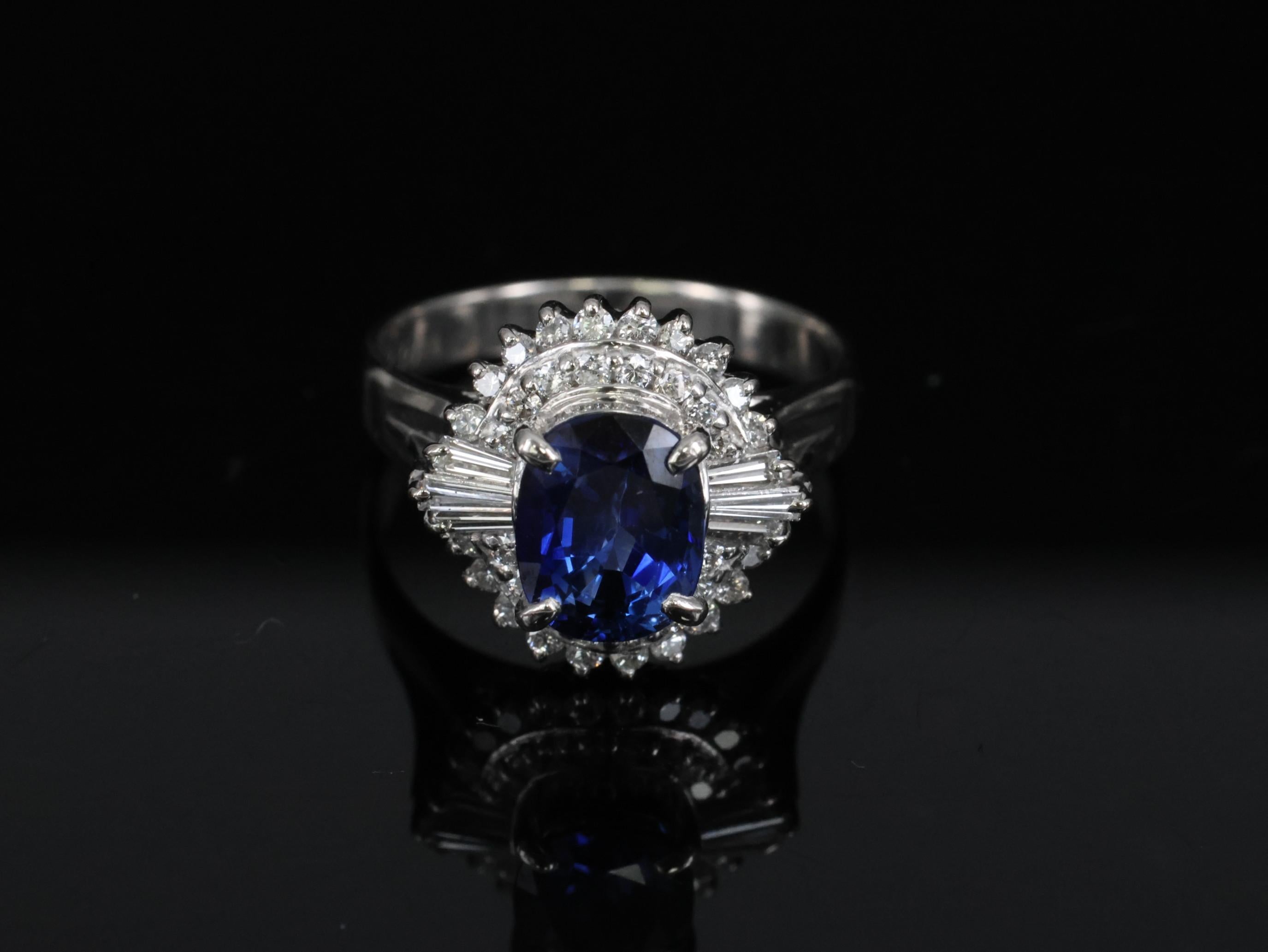 Fine 2.37ct GIA Madagascar Sapphire & 0.54ct Diamond Platinum Ring Size 6.75