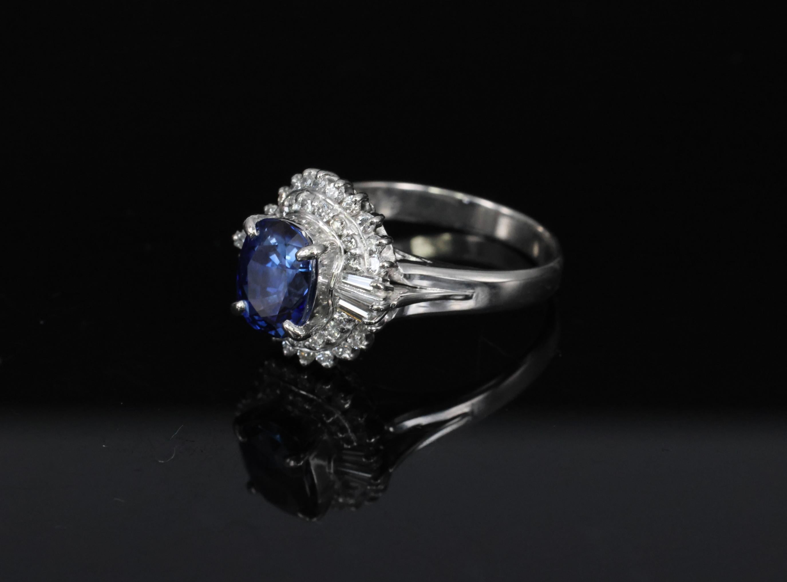 Fine 2.37ct GIA Madagascar Sapphire & 0.54ct Diamond Platinum Ring Size 6.75