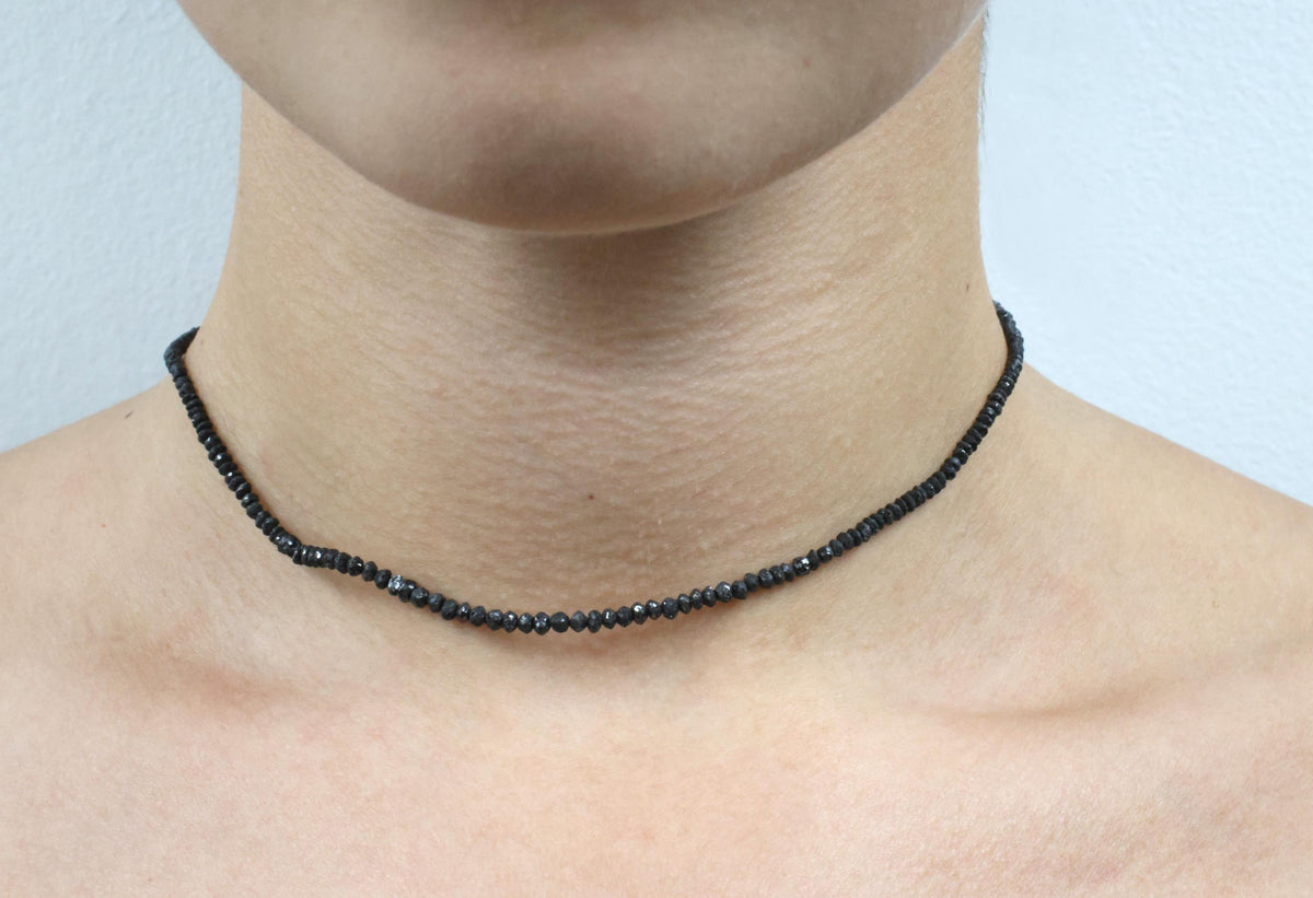Estate 20.0ct Faceted Bead Cut Black Diamond 18K White Gold 18" Long Necklace