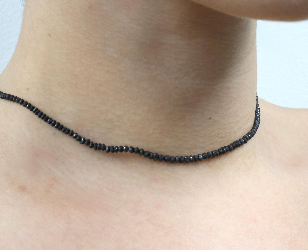 Estate 20.0ct Faceted Bead Cut Black Diamond 18K White Gold 18" Long Necklace