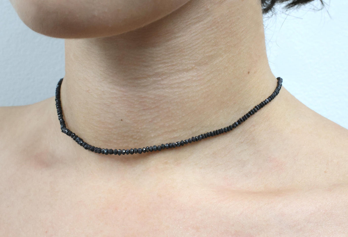 Estate 20.0ct Faceted Bead Cut Black Diamond 18K White Gold 18" Long Necklace