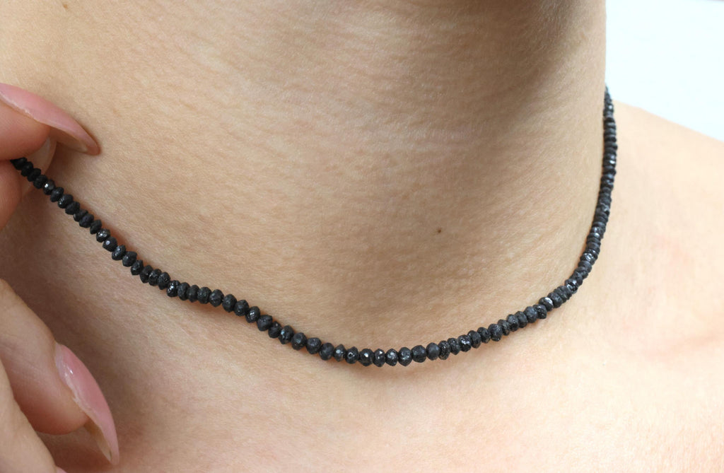 Estate 20.0ct Faceted Bead Cut Black Diamond 18K White Gold 18" Long Necklace