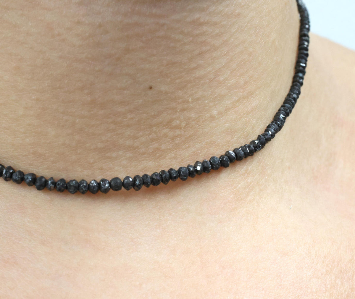 Estate 20.0ct Faceted Bead Cut Black Diamond 18K White Gold 18" Long Necklace