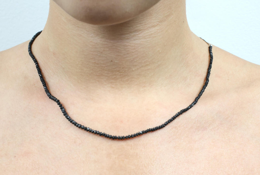 Estate 20.0ct Faceted Bead Cut Black Diamond 18K White Gold 18" Long Necklace