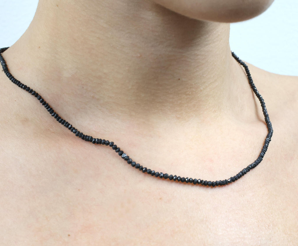 Estate 20.0ct Faceted Bead Cut Black Diamond 18K White Gold 18" Long Necklace