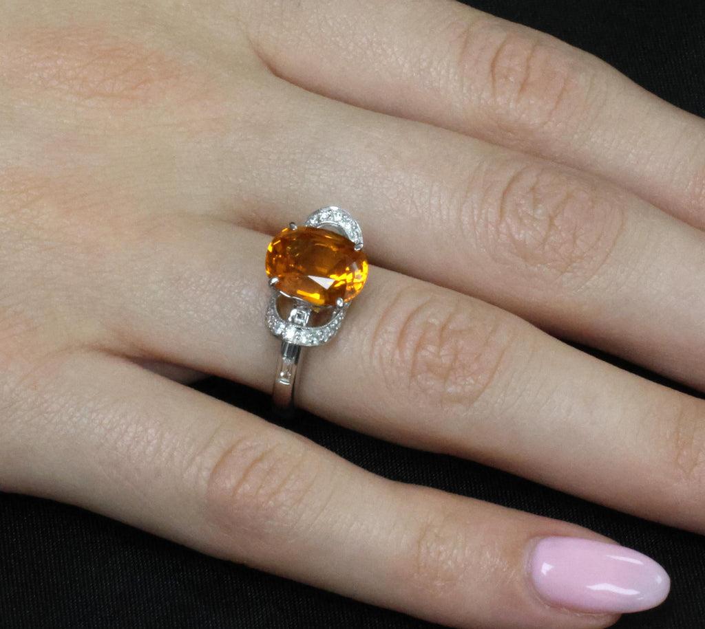 4.49ct GIA Vivid Orange Sapphire & 0.51ct Diamond Platinum Ring Size 6.5 8.1gr