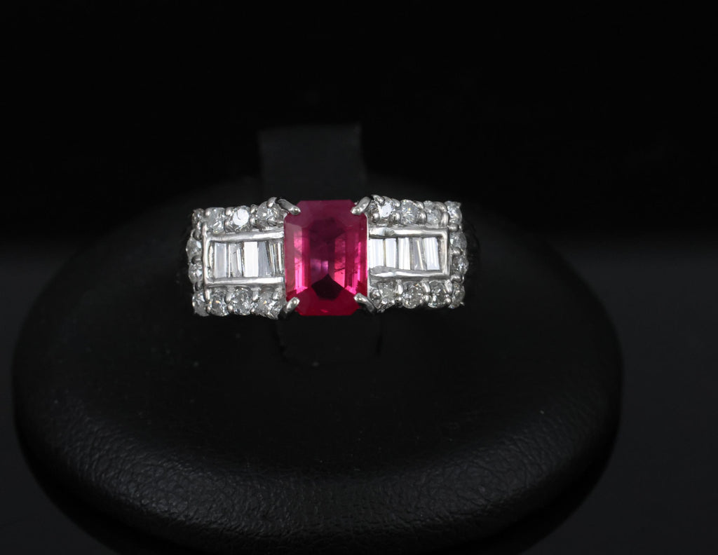 Rare 1.15ct GIA Emerald Cut Burma Ruby 0.56ct Diamond Platinum Ring Size 6.5
