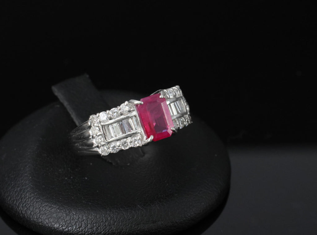 Rare 1.15ct GIA Emerald Cut Burma Ruby 0.56ct Diamond Platinum Ring Size 6.5