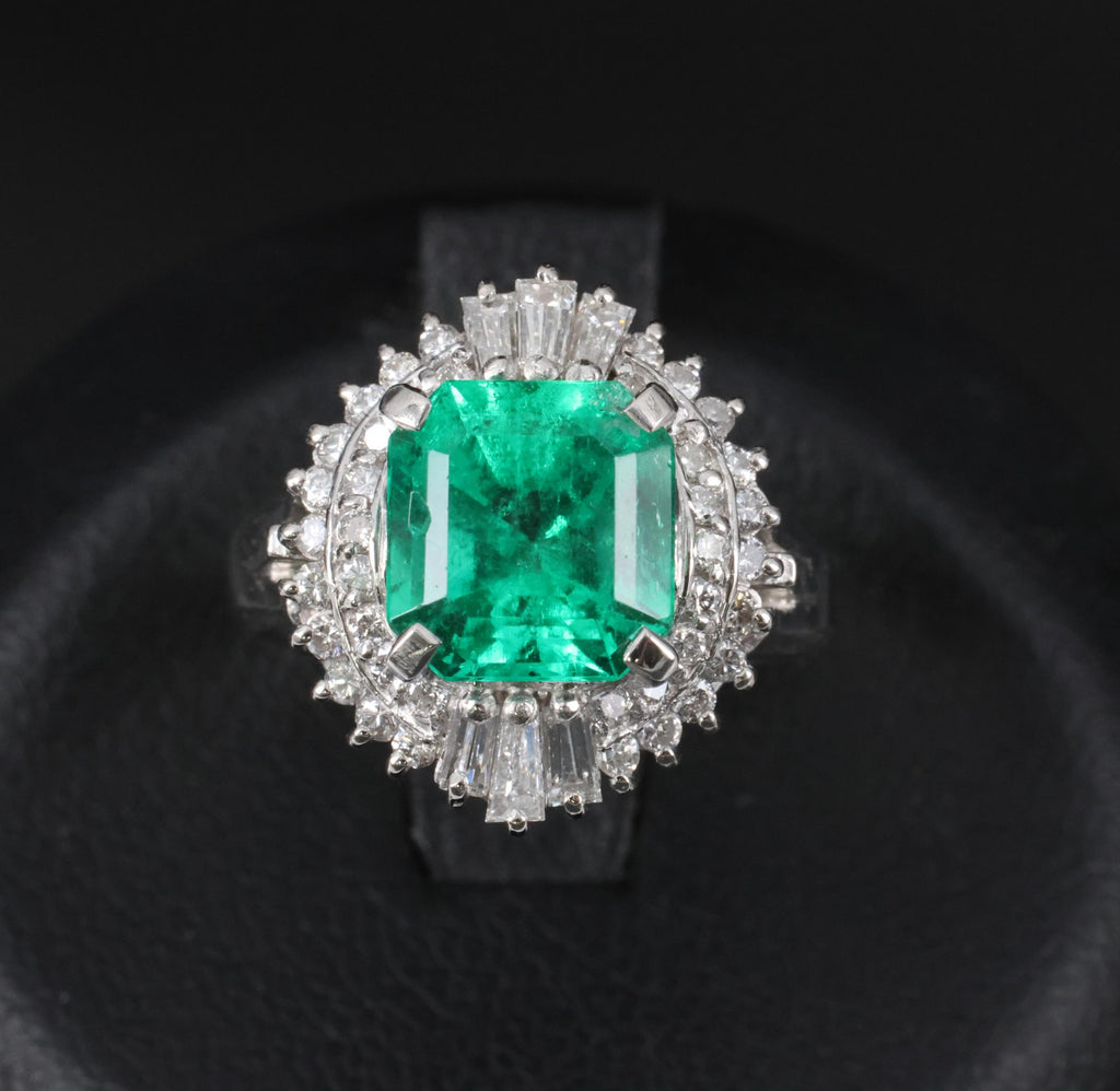 Rare 2.08ct GIA Colombian No Oil Emerald 0.51ct Diamond Platinum Ring Size 4.25