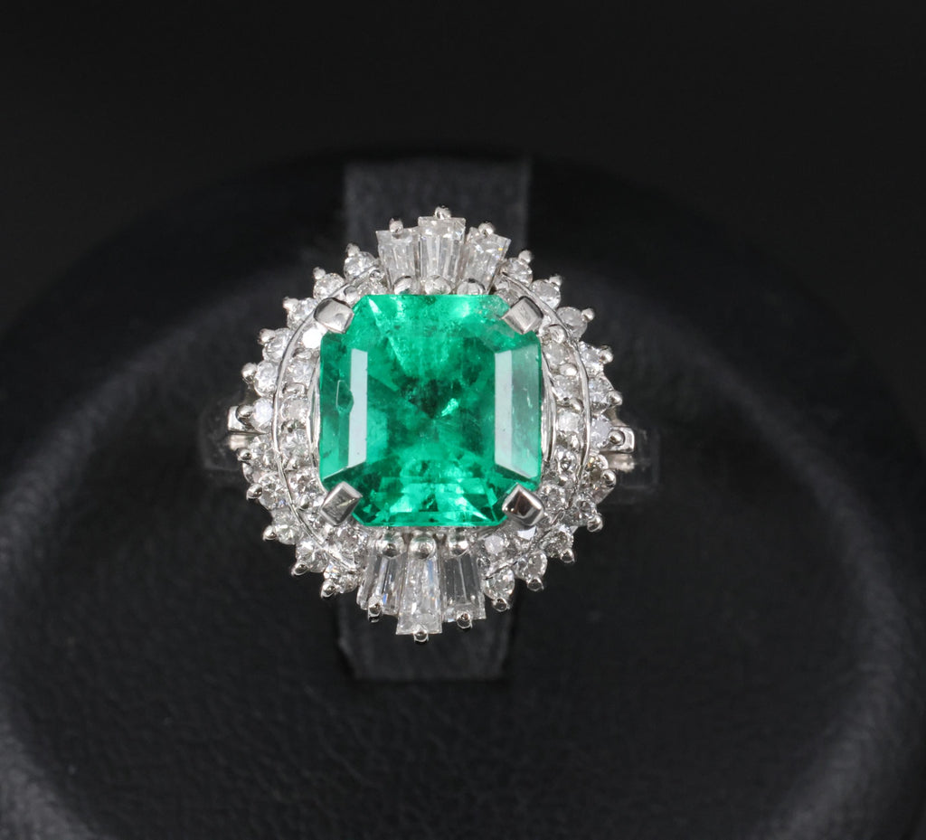Rare 2.08ct GIA Colombian No Oil Emerald 0.51ct Diamond Platinum Ring Size 4.25