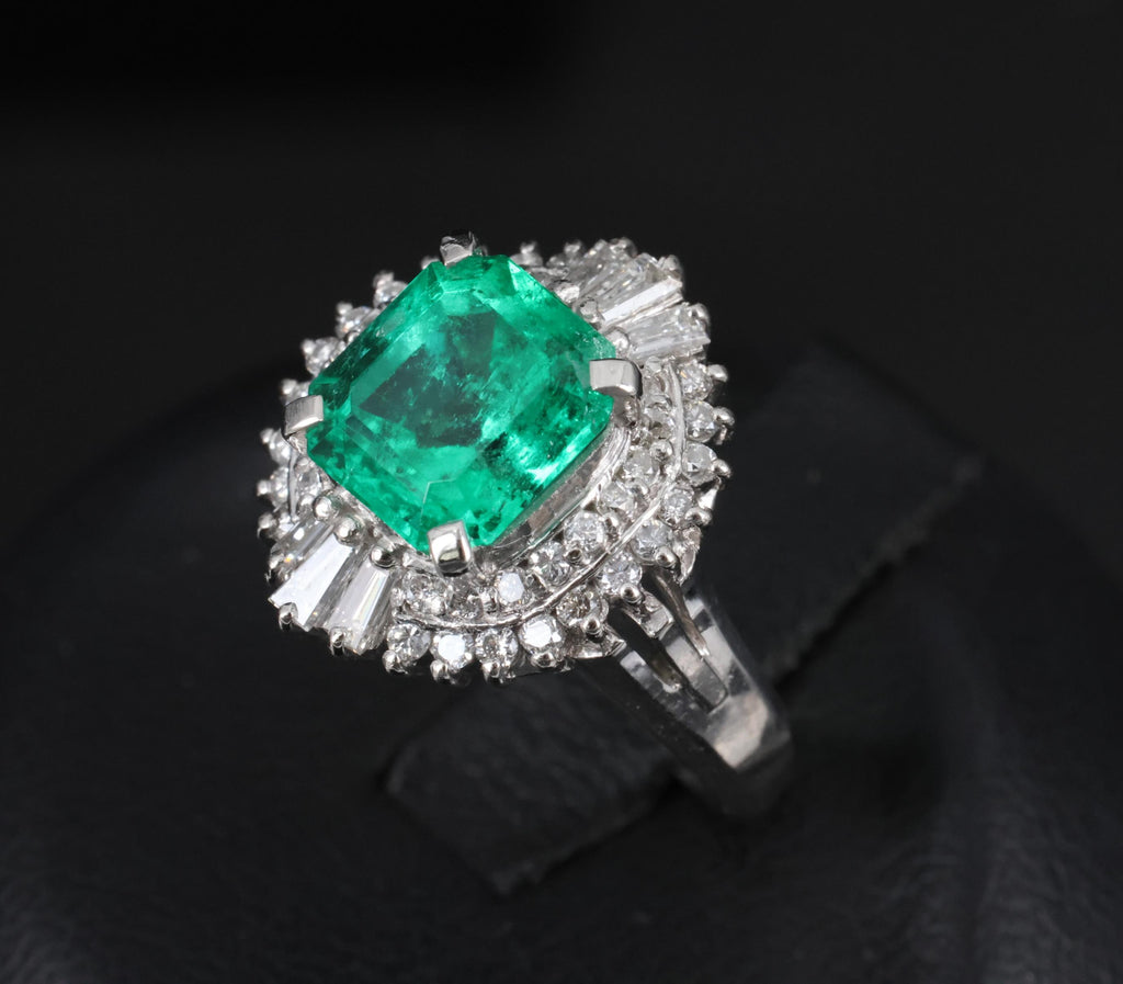 Rare 2.08ct GIA Colombian No Oil Emerald 0.51ct Diamond Platinum Ring Size 4.25
