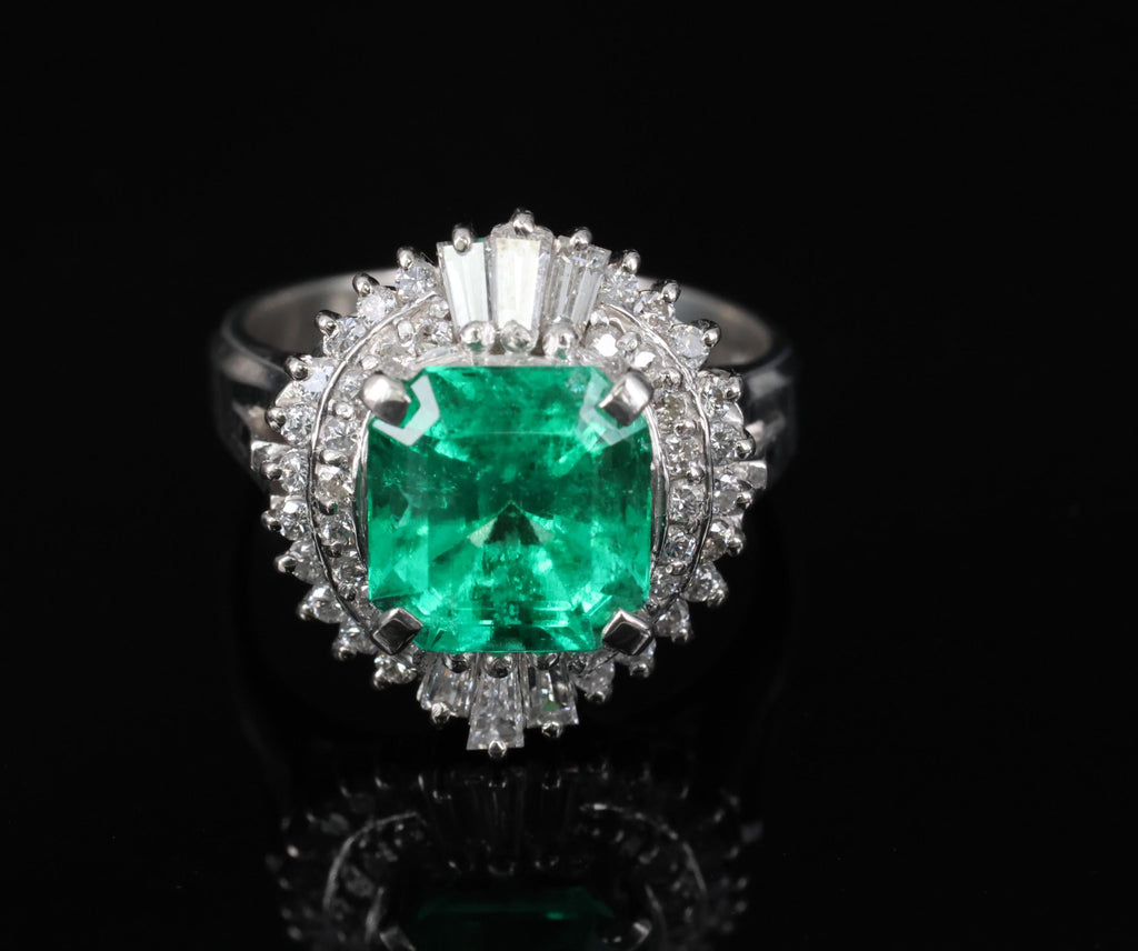 Rare 2.08ct GIA Colombian No Oil Emerald 0.51ct Diamond Platinum Ring Size 4.25