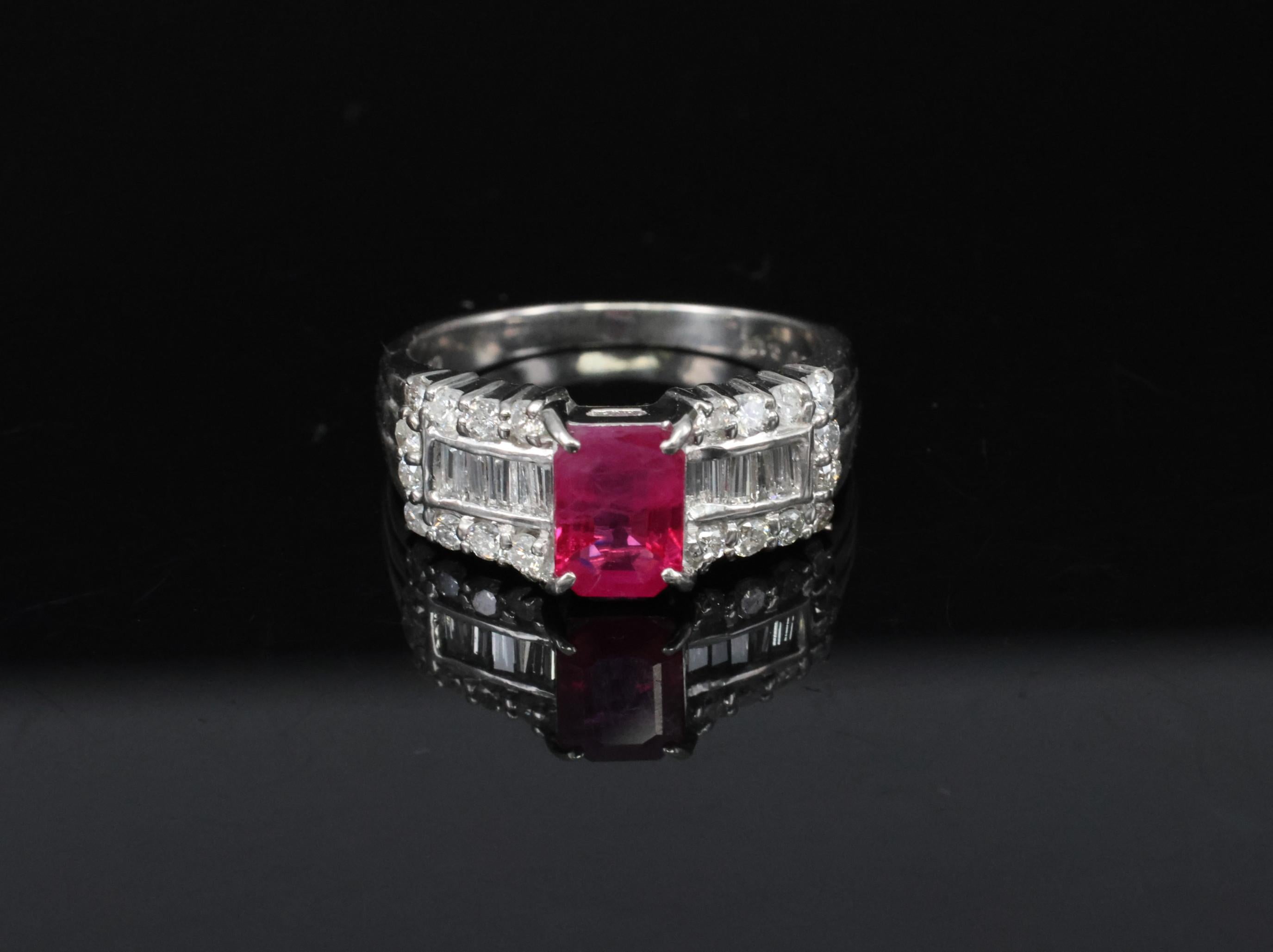 Rare 1.15ct GIA Emerald Cut Burma Ruby 0.56ct Diamond Platinum Ring Size 6.5